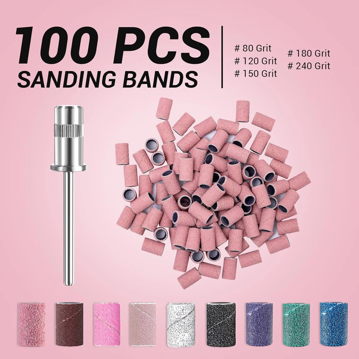 MelodySusie 100 عدد نوار سنباده سر سوهان ناخن، گرید زبر 80، مناسب برای سوهان کشی ناخن های اکریلیک، مانیکور ژل و پدیکور