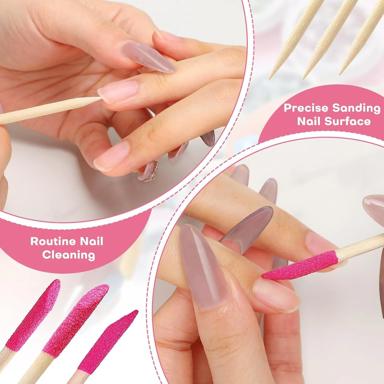 ۱۰۰ عدد چوب سنباده یکبار مصرف، سنگ پا برای از بین بردن پوست های مرده اطراف ناخن و بافر سوهان ناخن، چوب های مانیکور دو سر، هل دهنده های چوبی ناخن، ابزار سنباده ناخن برای مانیکور و پدیکور خانگی و سالنی، صورتی ۱۰۰ عدد چوب سنباده یکبار مصرف، سنگ پا برای از بین بردن پوست های مرده اطراف ناخن و بافر سوهان ناخن، چوب های مانیکور دو سر، هل دهنده های چوبی ناخن، ابزار سنباده ناخن برای مانیکور و پدیکور خانگی و سالنی، صورتی