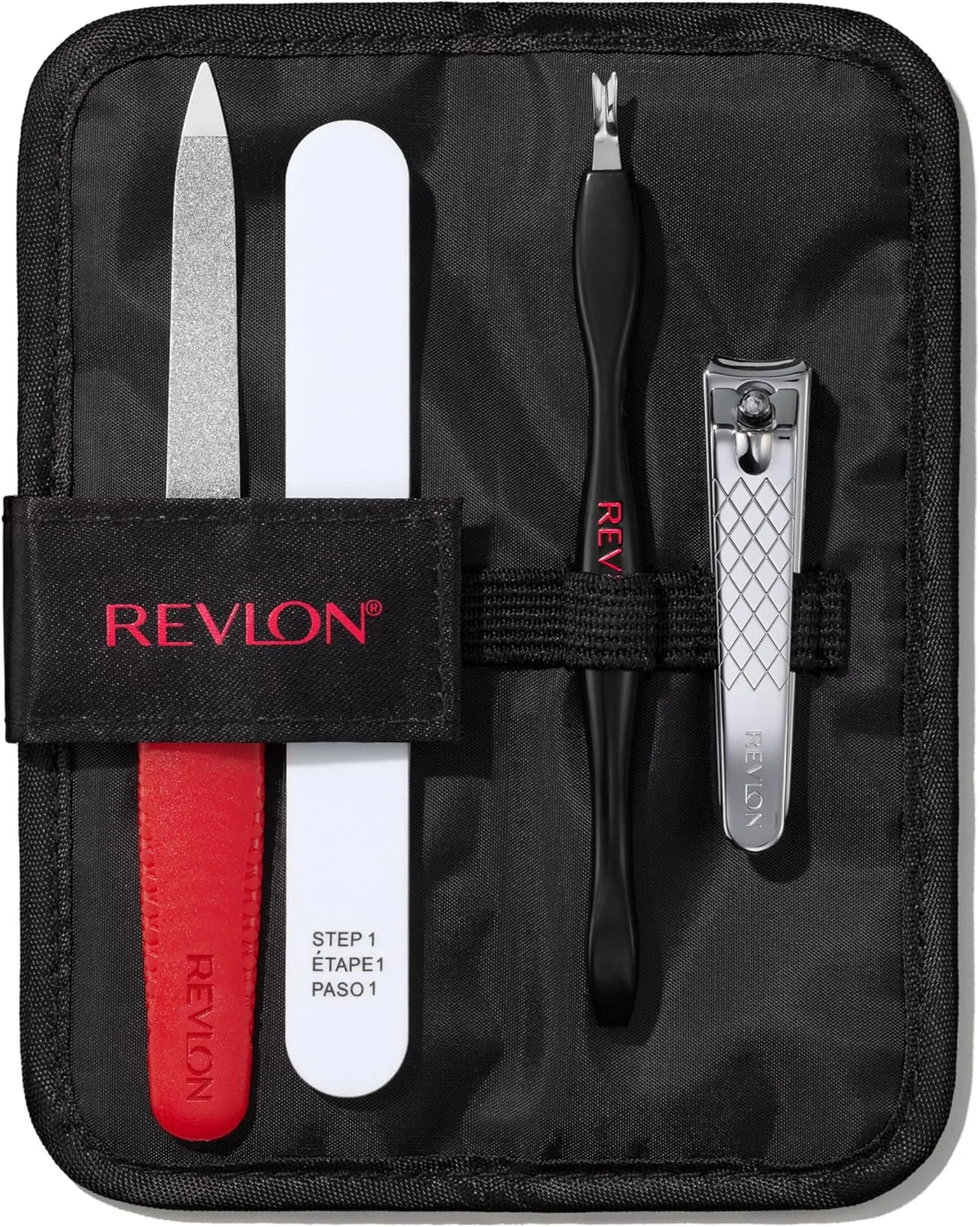 مجموعه لوازم ضروری مانیکور رولون به همراه کیف مسافرتی، ست مانیکور برای مراقبت از ناخن با ابزار دو طرفه مرتب کننده کوتیکول، ناخن گیر تیغه خمیده، سوهان فشرده و بافر ناخن، 1 عدد