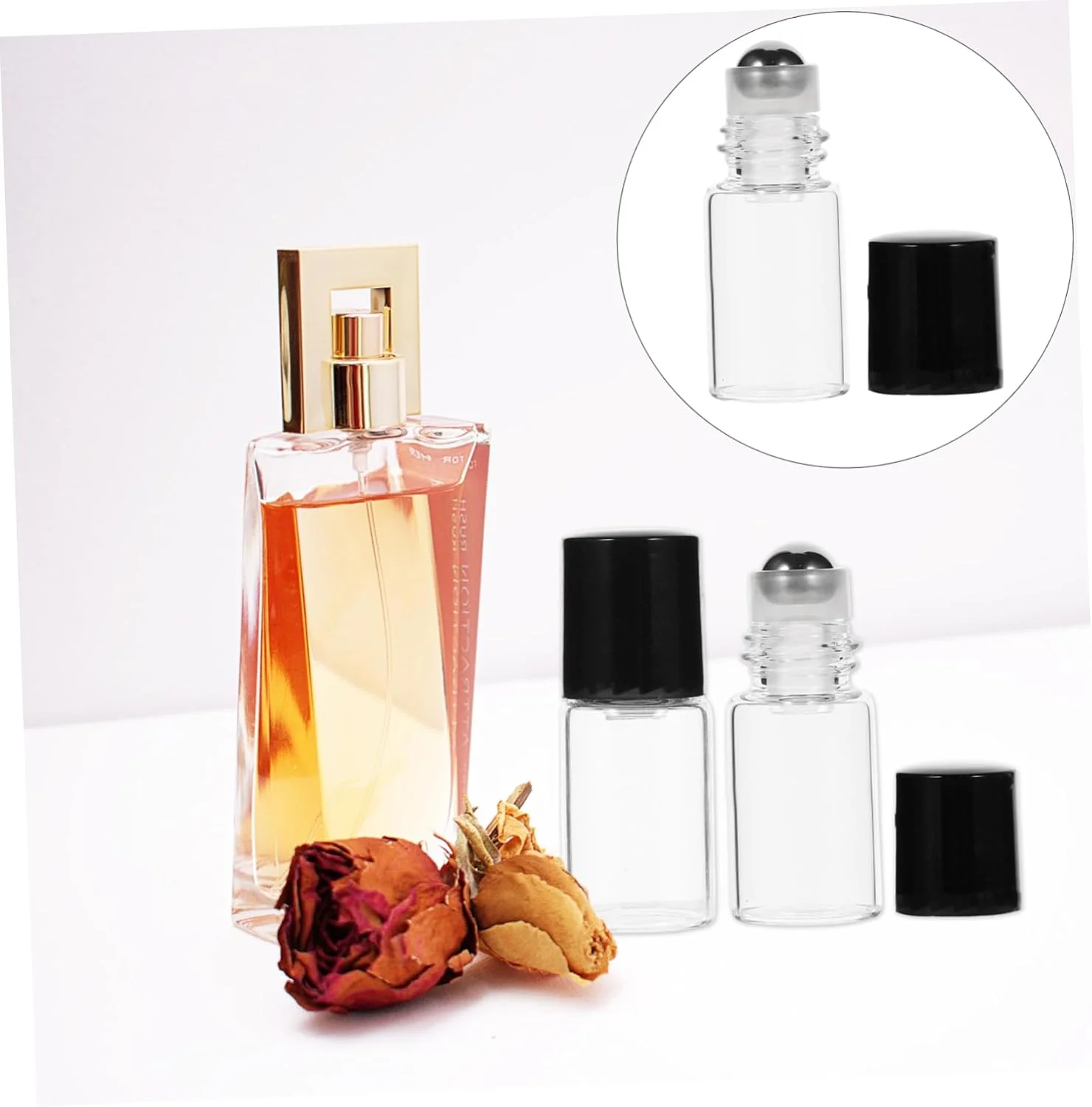 PATKAW 25 عدد بطری رولی کوچک، ظروف روغن ضروری شیشه ای شفاف با توپک های رولی برای سفر، عطرهای DIY و روغن های ضروری PATKAW 25 عدد بطری رولی کوچک، ظروف روغن ضروری شیشه ای شفاف با توپک های رولی برای سفر، عطرهای DIY و روغن های ضروری