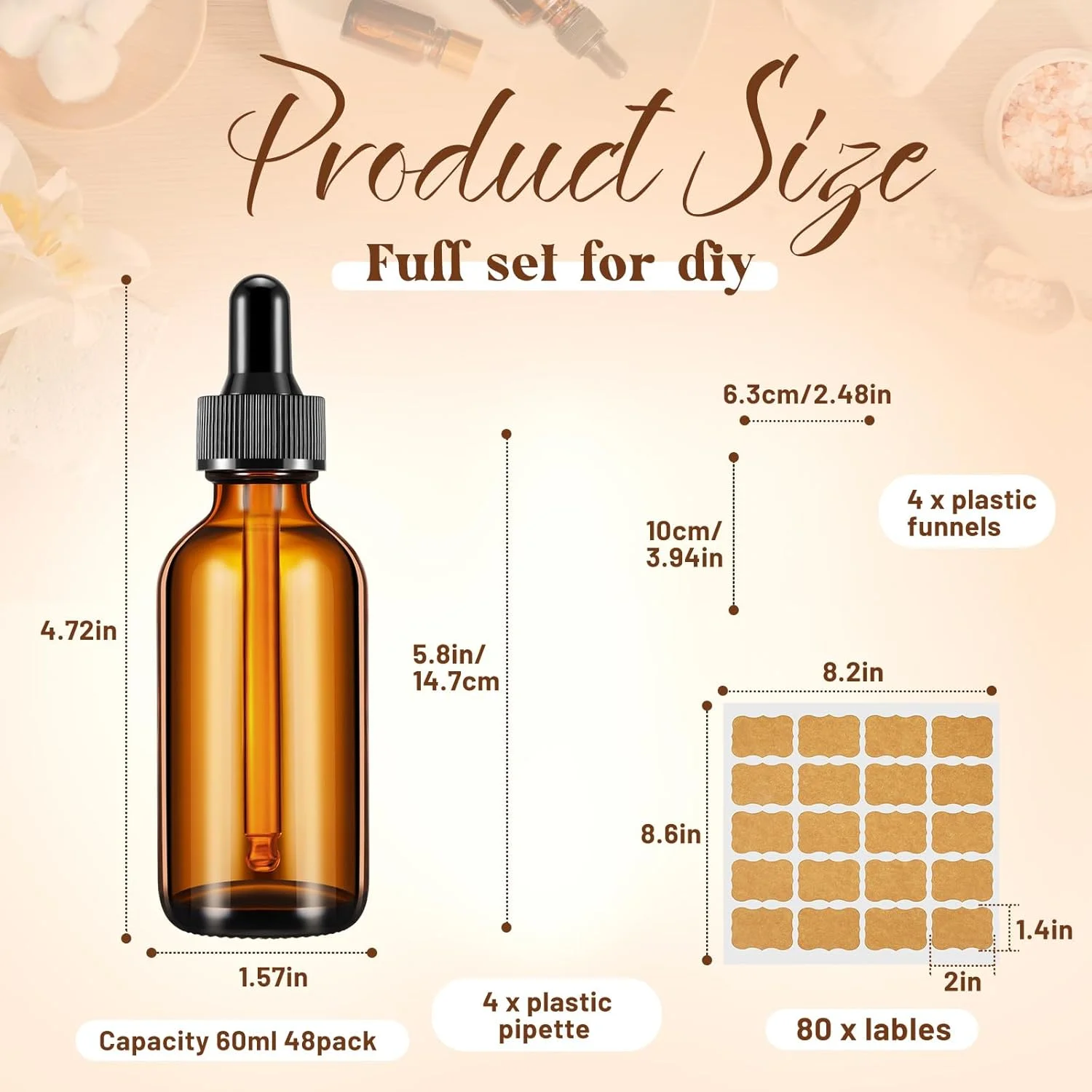 لالیسا ۴۸ عدد بطری شیشه ای قطره چکان دار با قطره چکان پخش کننده، بطری های قطره چکان آزمایشگاهی با ۴ عدد پیپت بلند، ۴ عدد قیف و ۸۰ عدد برچسب برای مسافرت، روغن های کوتیکول ماساژ، روغن های اسانس، عطر (کهربایی، ۲ اونس) لالیسا ۴۸ عدد بطری شیشه ای قطره چکان دار با قطره چکان پخش کننده، بطری های قطره چکان آزمایشگاهی با ۴ عدد پیپت بلند، ۴ عدد قیف و ۸۰ عدد برچسب برای مسافرت، روغن های کوتیکول ماساژ، روغن های اسانس، عطر (کهربایی، ۲ اونس)