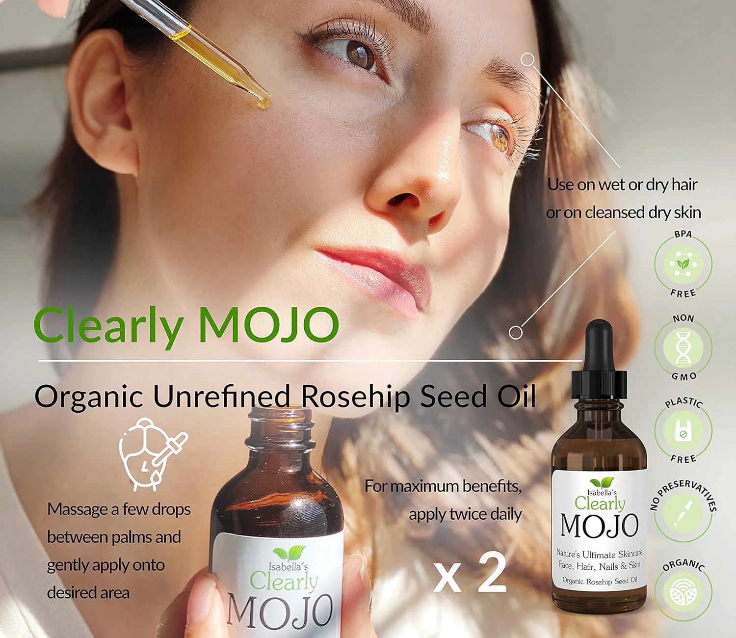 روغن دانه گل رز ارگانیک MOJO ایزابلا | روغن 100% خالص پرس سرد و بدون هگزان برای مو، صورت، ناخن و کوتیکول | روغن حامل در ظرف شیشه ای (60 میلی لیتر بزرگ) روغن دانه گل رز ارگانیک MOJO ایزابلا | روغن 100% خالص پرس سرد و بدون هگزان برای مو، صورت، ناخن و کوتیکول | روغن حامل در ظرف شیشه ای (60 میلی لیتر بزرگ)