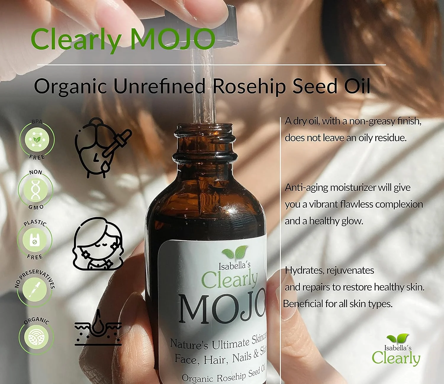 روغن دانه گل رز ارگانیک MOJO ایزابلا | روغن 100% خالص پرس سرد و بدون هگزان برای مو، صورت، ناخن و کوتیکول | روغن حامل در ظرف شیشه ای (60 میلی لیتر بزرگ) روغن دانه گل رز ارگانیک MOJO ایزابلا | روغن 100% خالص پرس سرد و بدون هگزان برای مو، صورت، ناخن و کوتیکول | روغن حامل در ظرف شیشه ای (60 میلی لیتر بزرگ)