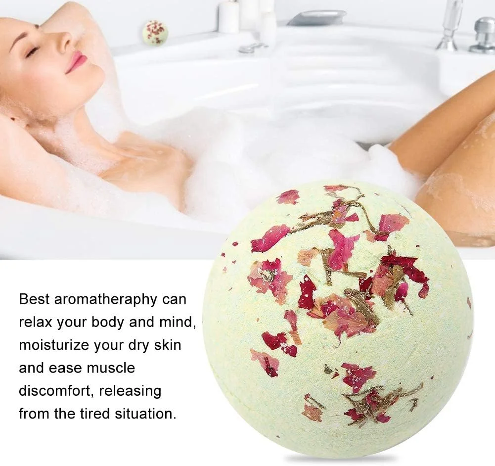 توپ حمام، روغن های اساسی 100% طبیعی و گل های خشک، رایحه درمانی، مرطوب کننده پوست خشک، نرم کننده کوتیکول، حمام کف، ایده های هدیه برای دوست دختر، زنان، مادر (ماریا رز)