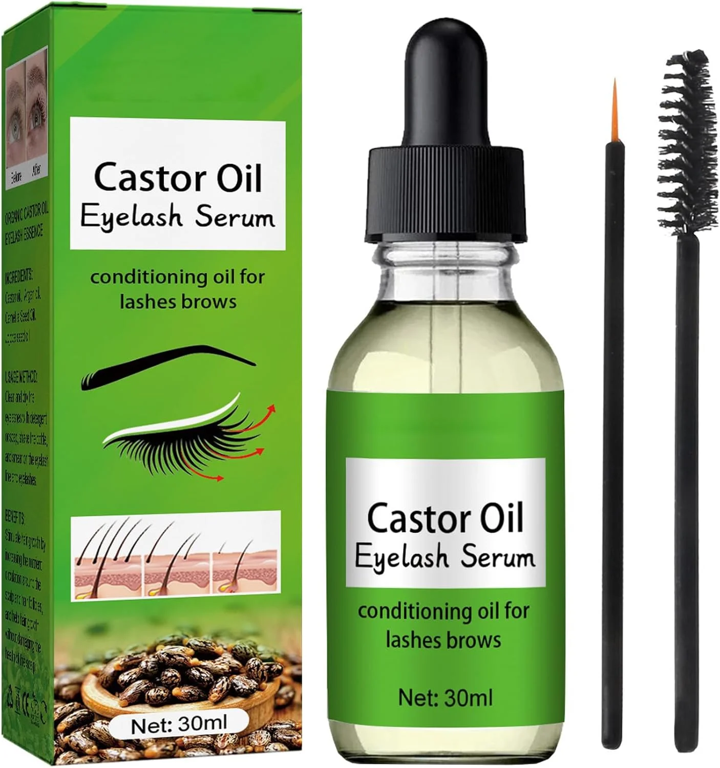 روغن کرچک برای مژه و ابرو، 100% ارگانیک با پرس سرد، مرطوب کننده برای مو، صورت، پوست و بدن، آبرسان و مغذی، ایده آل برای بانوان (2 عدد)