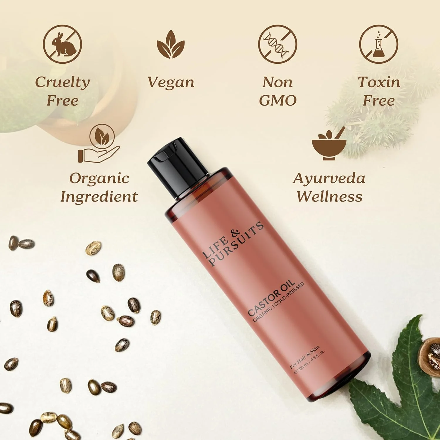 روغن کرچک ارگانیک لایف اند پرسوتز (200 میلی لیتر)، 100% خالص، پرس سرد، روغن کرچک بدون هگزان برای پوست، سر و مو روغن کرچک ارگانیک لایف اند پرسوتز (200 میلی لیتر)، 100% خالص، پرس سرد، روغن کرچک بدون هگزان برای پوست، سر و مو