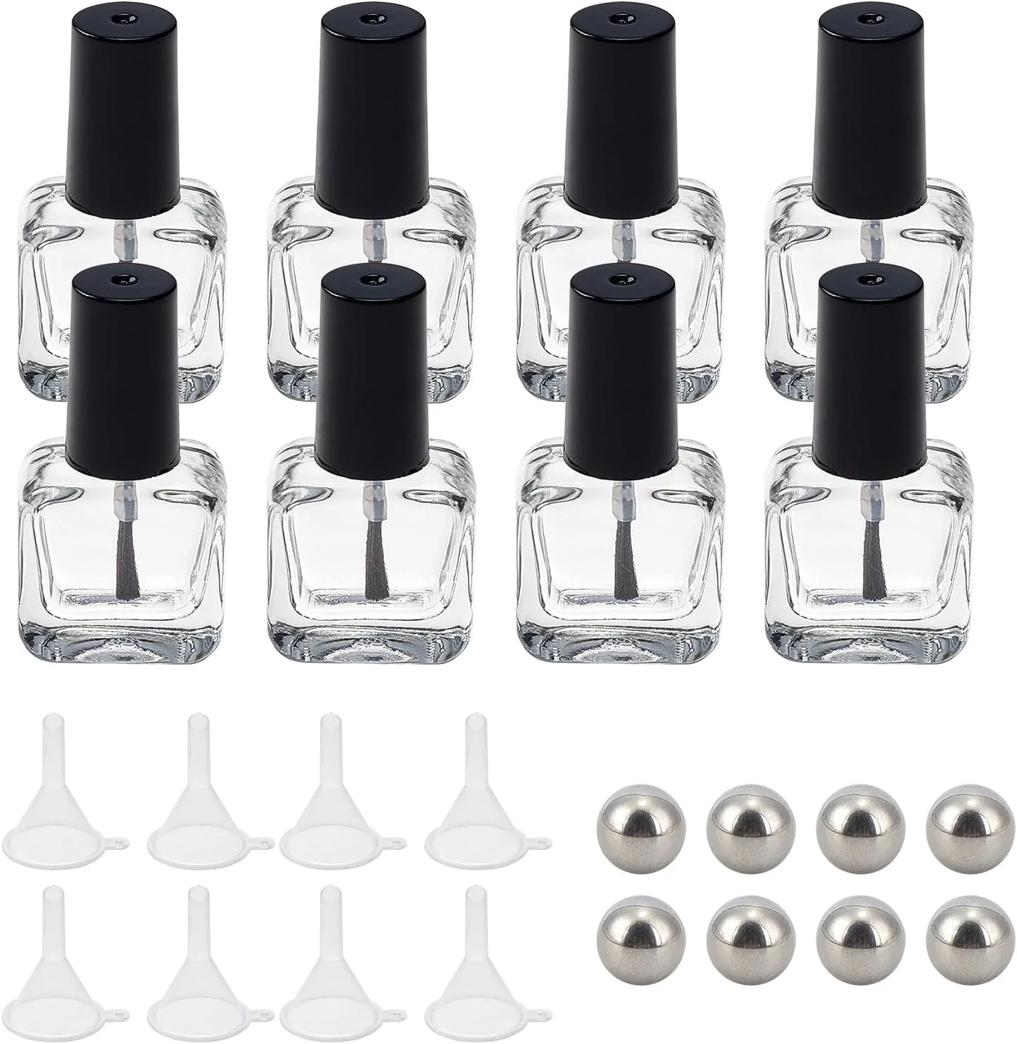 مجموعه ۸ عددی بطری لاک ناخن ۵ میلی لیتری NICENEEDED با برس، توپ و قیف، بطری های روغن کوتیکول قابل پر کردن مجدد، ساخته شده از شیشه شفاف، ظرف مسافرتی برای طراحی ناخن