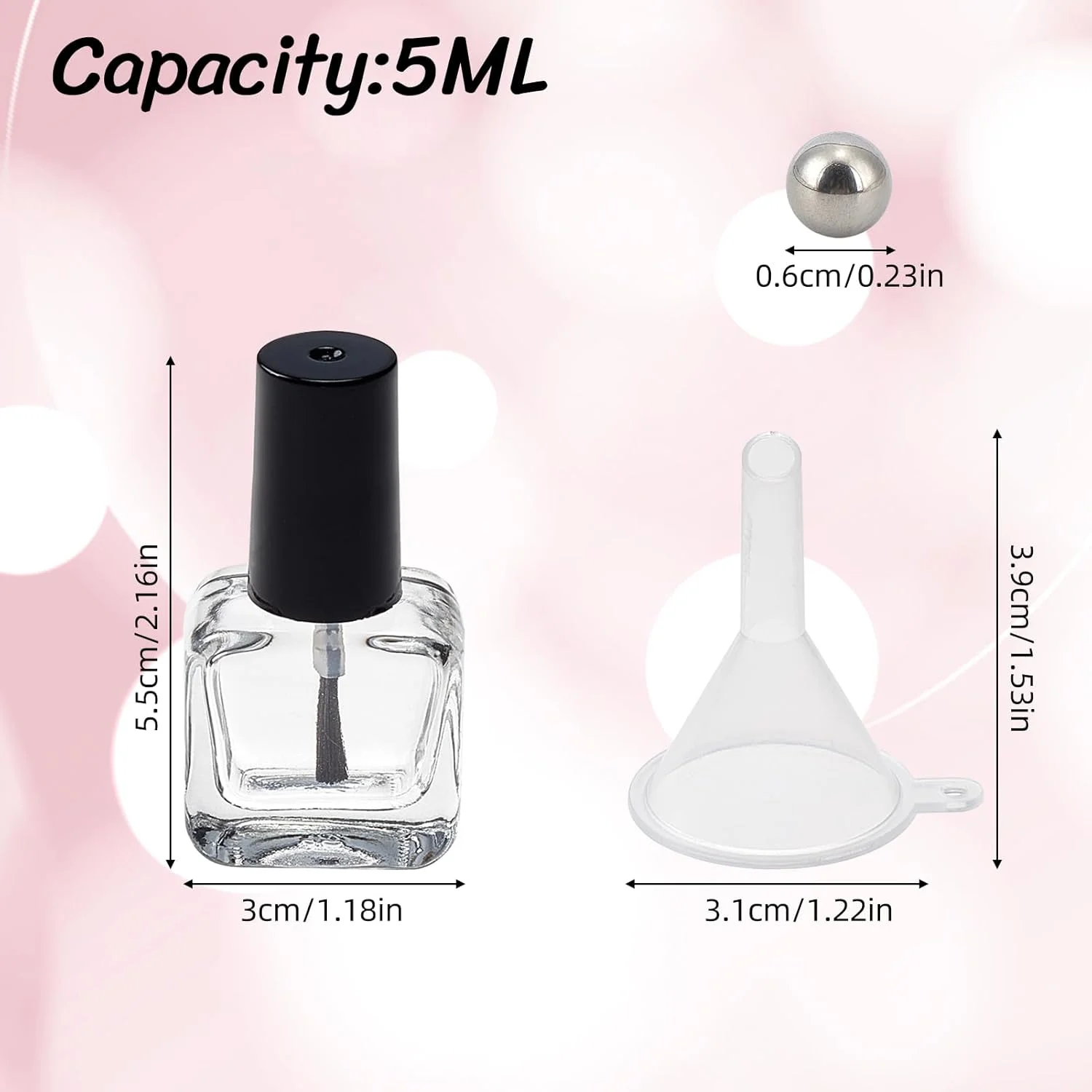 مجموعه ۸ عددی بطری لاک ناخن ۵ میلی لیتری NICENEEDED با برس، توپ و قیف، بطری های روغن کوتیکول قابل پر کردن مجدد، ساخته شده از شیشه شفاف، ظرف مسافرتی برای طراحی ناخن