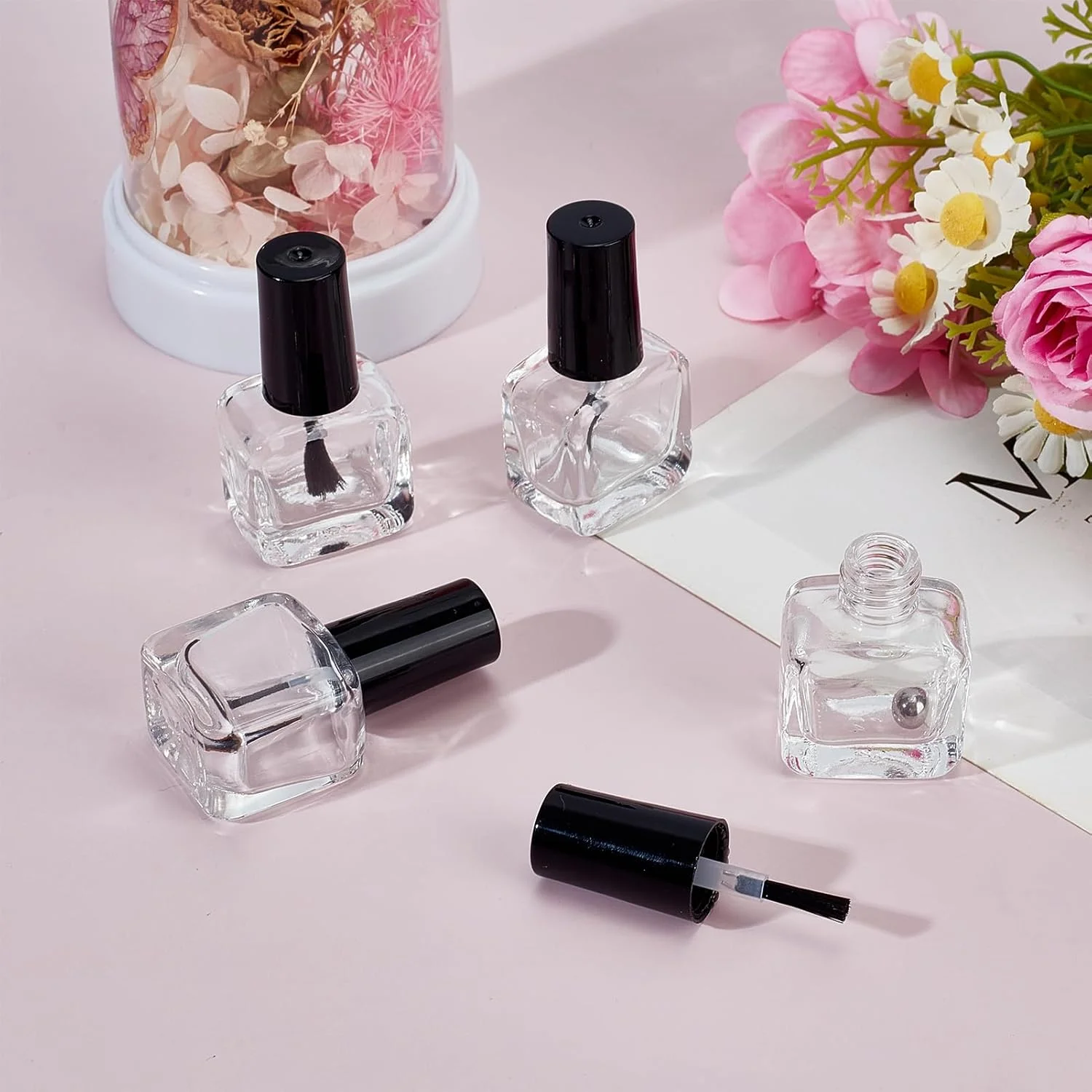 مجموعه ۸ عددی بطری لاک ناخن ۵ میلی لیتری NICENEEDED با برس، توپ و قیف، بطری های روغن کوتیکول قابل پر کردن مجدد، ساخته شده از شیشه شفاف، ظرف مسافرتی برای طراحی ناخن