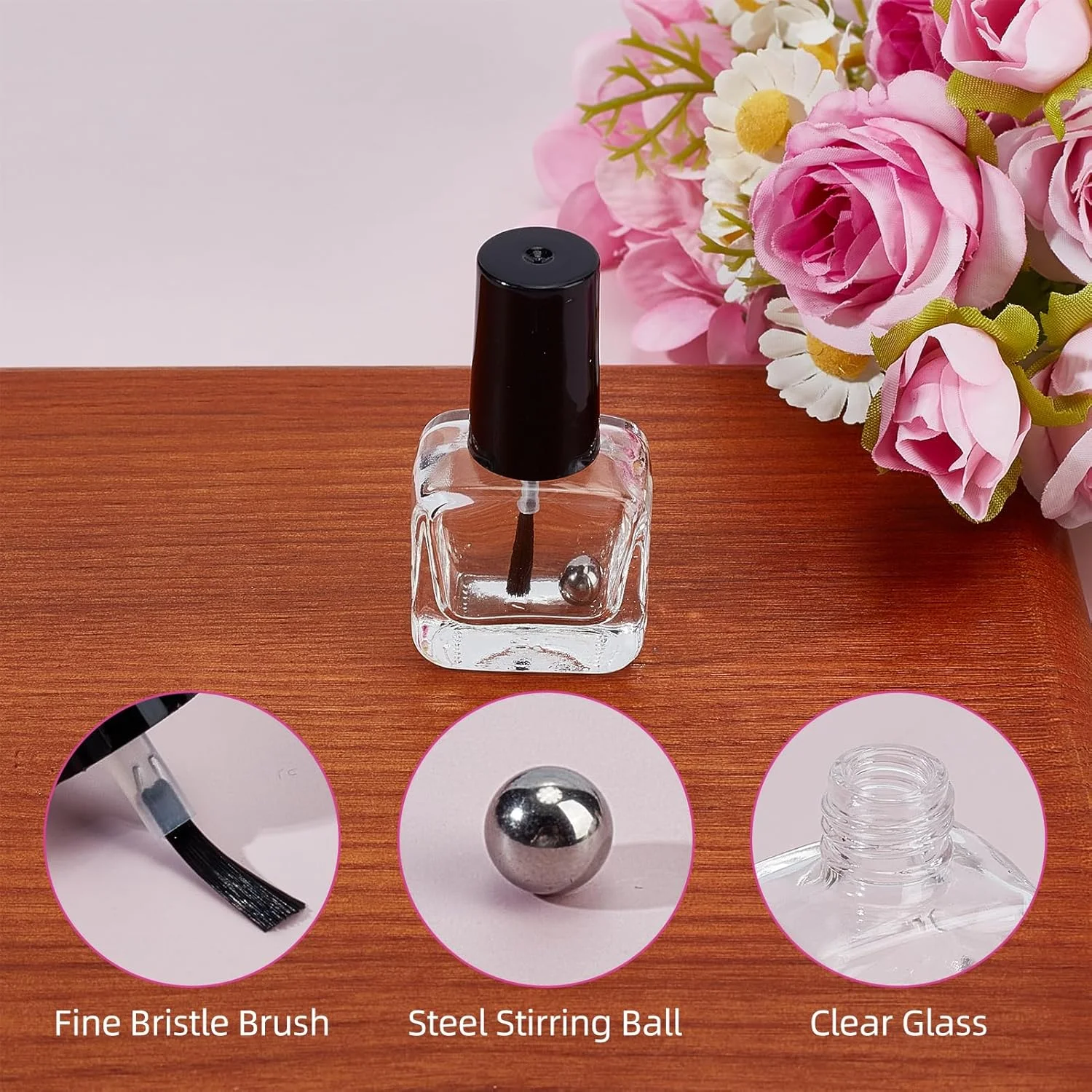 مجموعه ۸ عددی بطری لاک ناخن ۵ میلی لیتری NICENEEDED با برس، توپ و قیف، بطری های روغن کوتیکول قابل پر کردن مجدد، ساخته شده از شیشه شفاف، ظرف مسافرتی برای طراحی ناخن
