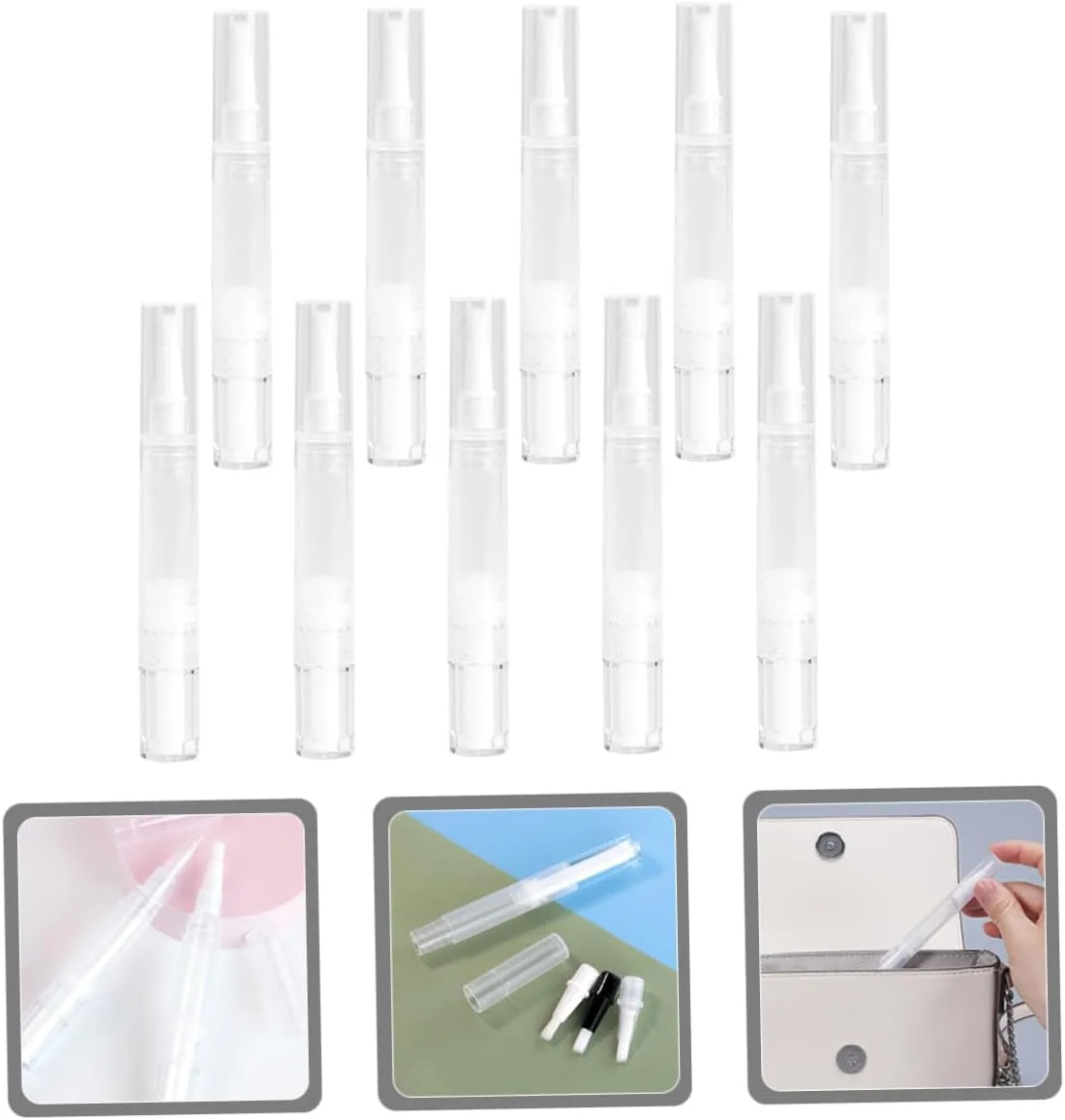 ۱۰ عدد قلم پیچشی شفاف قابل پر کردن مجدد برای براق کننده لب، روغن کوتیکول و سایر مایعات، لوله های اپلیکاتور خالی برای نگهداری لوازم آرایشی و استفاده از آرایش