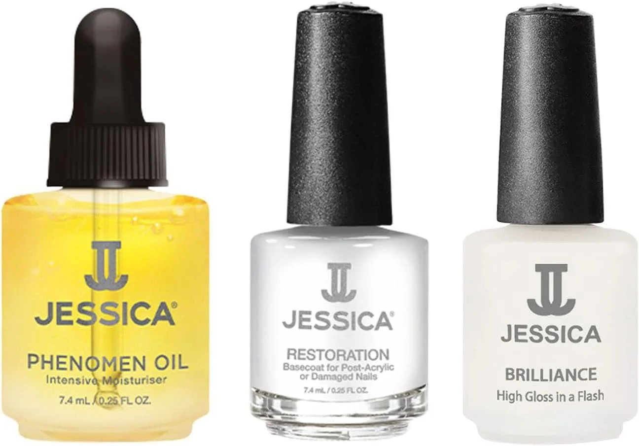 محلول تقویت کننده و ترمیم کننده ناخن جسیکا برای ناخن های آسیب دیده، کیت مراقبت از ناخن 3 مرحله ای، شامل روغن کوتیکول، لایه پایه ترمیم کننده و لایه رویی براق کننده، شفاف، خشک شدن سریع محلول تقویت کننده و ترمیم کننده ناخن جسیکا برای ناخن های آسیب دیده، کیت مراقبت از ناخن 3 مرحله ای، شامل روغن کوتیکول، لایه پایه ترمیم کننده و لایه رویی براق کننده، شفاف، خشک شدن سریع