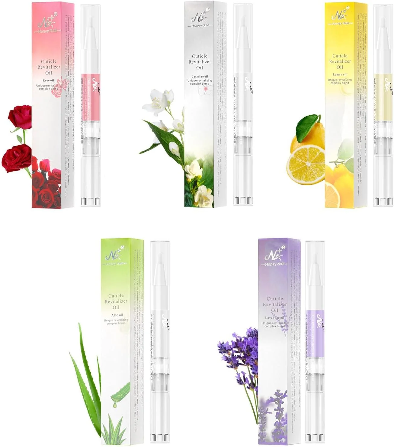 مجموعه قلم روغن ناخن، 5 عدد با طعم های مختلف، آبرسانی و ترمیم کننده کوتیکول های خشک و ترک خورده، تقویت کننده ناخن ها با عصاره های ارگانیک، طراحی ضد نشت مناسب مسافرت برای دست و پا