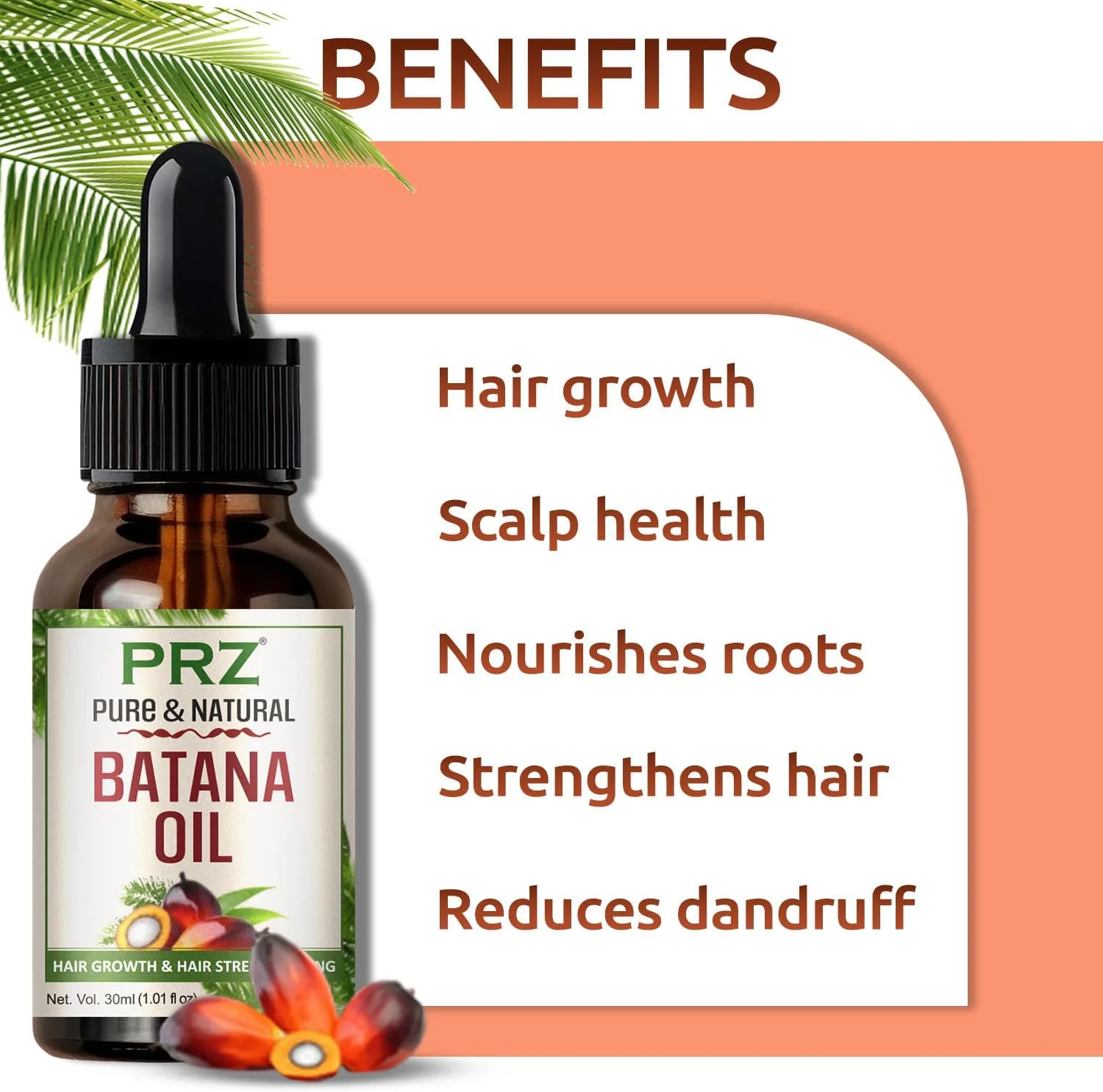 روغن باتانا PRZ برای رشد مو | روغن باتانا ارگانیک برای مو و پوست سر سالم | تقویت کننده رشد موهای قوی تر و درخشان تر | 30 میلی لیتر