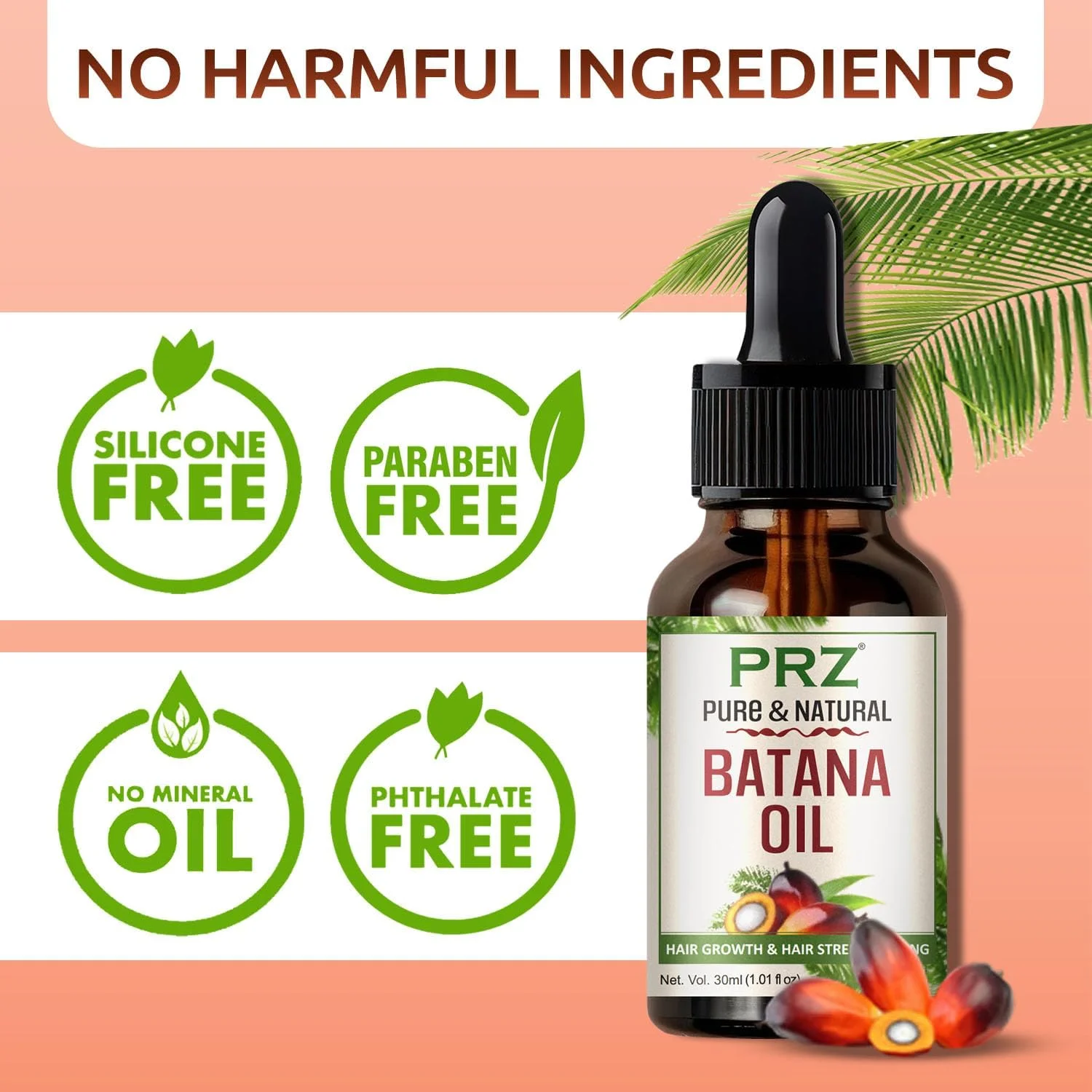 روغن باتانا PRZ برای رشد مو | روغن باتانا ارگانیک برای مو و پوست سر سالم | تقویت کننده رشد موهای قوی تر و درخشان تر | 30 میلی لیتر