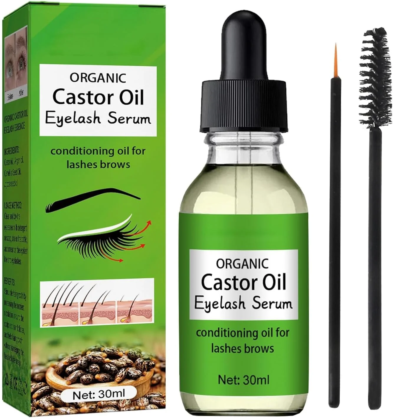 روغن کرچک برای مژه و ابرو، روغن ارگانیک صد درصد پرس سرد، مرطوب کننده برای مو، صورت، پوست و بدن، درمان آبرسان و مغذی، ایده آل برای مژه و ابروهای ضخیم تر و پرتر، ست 2 عددی