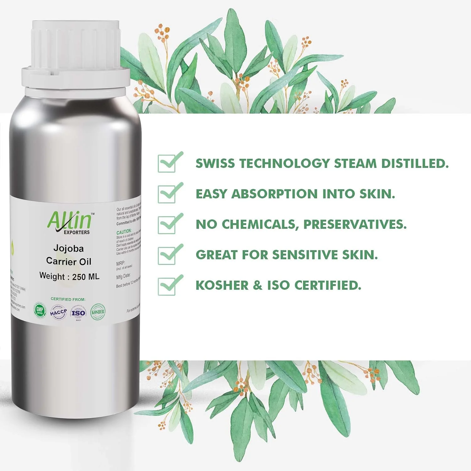 روغن جوجوبا آلین اکسپورترز ۱۰۰% طبیعی و خالص، روغن پایه حامل فشرده سرد برای رشد مو، ماساژ پوست خشک، صورت، لب ها، کوتیکول ها، چین و چروک و ترک های پوستی (250 میلی لیتر) روغن جوجوبا آلین اکسپورترز ۱۰۰% طبیعی و خالص، روغن پایه حامل فشرده سرد برای رشد مو، ماساژ پوست خشک، صورت، لب ها، کوتیکول ها، چین و چروک و ترک های پوستی (250 میلی لیتر)