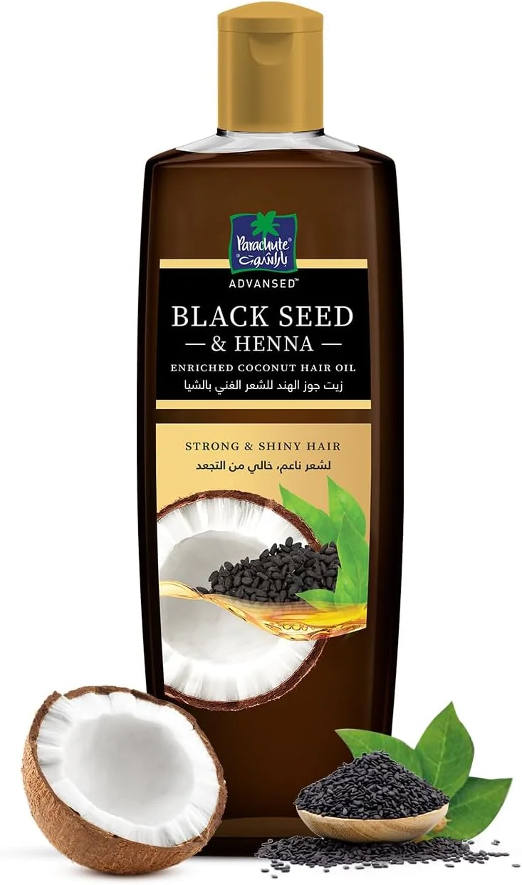 روغن نارگیل غنی شده با سیاه دانه و حنای پاراشوت ادونسد | برای موهای قوی و درخشان | 300 میلی لیتر روغن نارگیل غنی شده با سیاه دانه و حنای پاراشوت ادونسد | برای موهای قوی و درخشان | 300 میلی لیتر