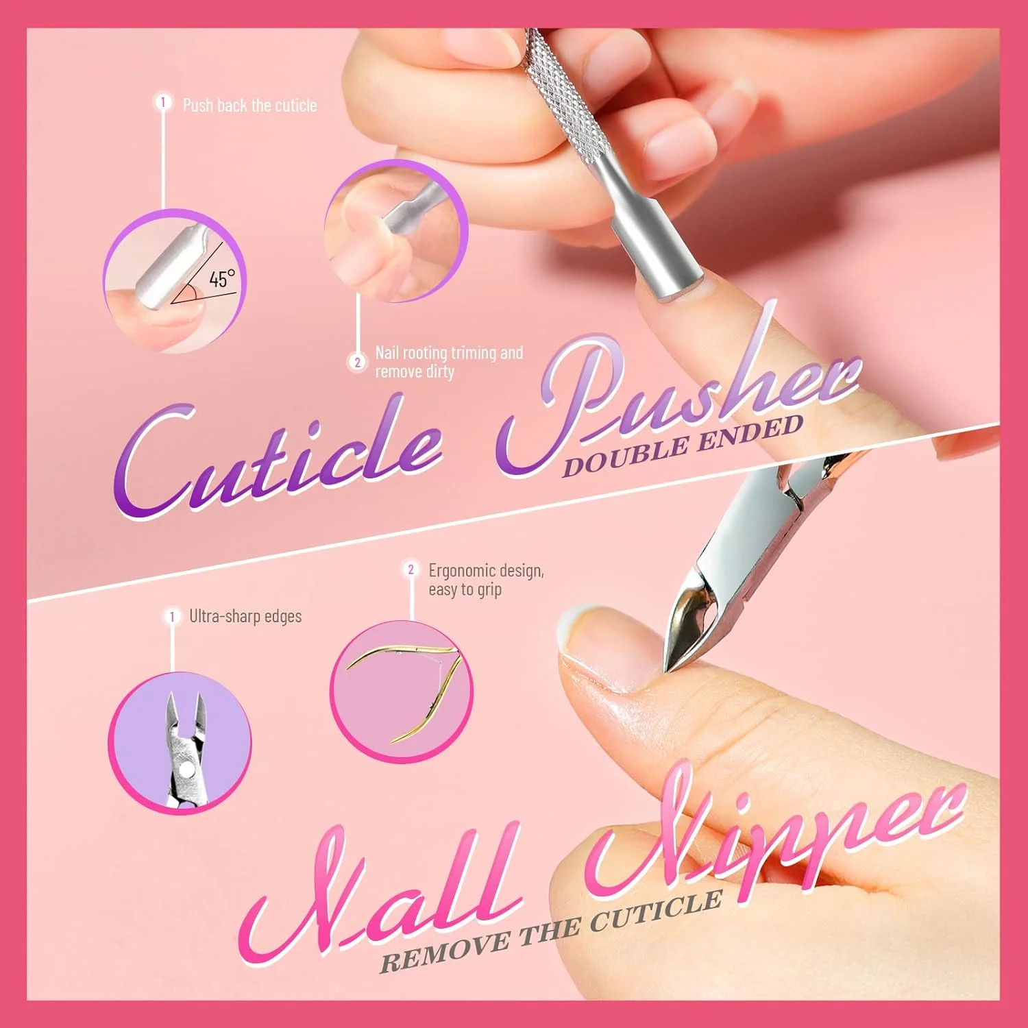 مجموعه ابزار حذف لاک ژل Teenitor، شامل گیره ناخن، نیپر و پوشر کوتیکول، روغن کوتیکول و ابزار حذف پودر دیپینگ لاک ژل ناخن