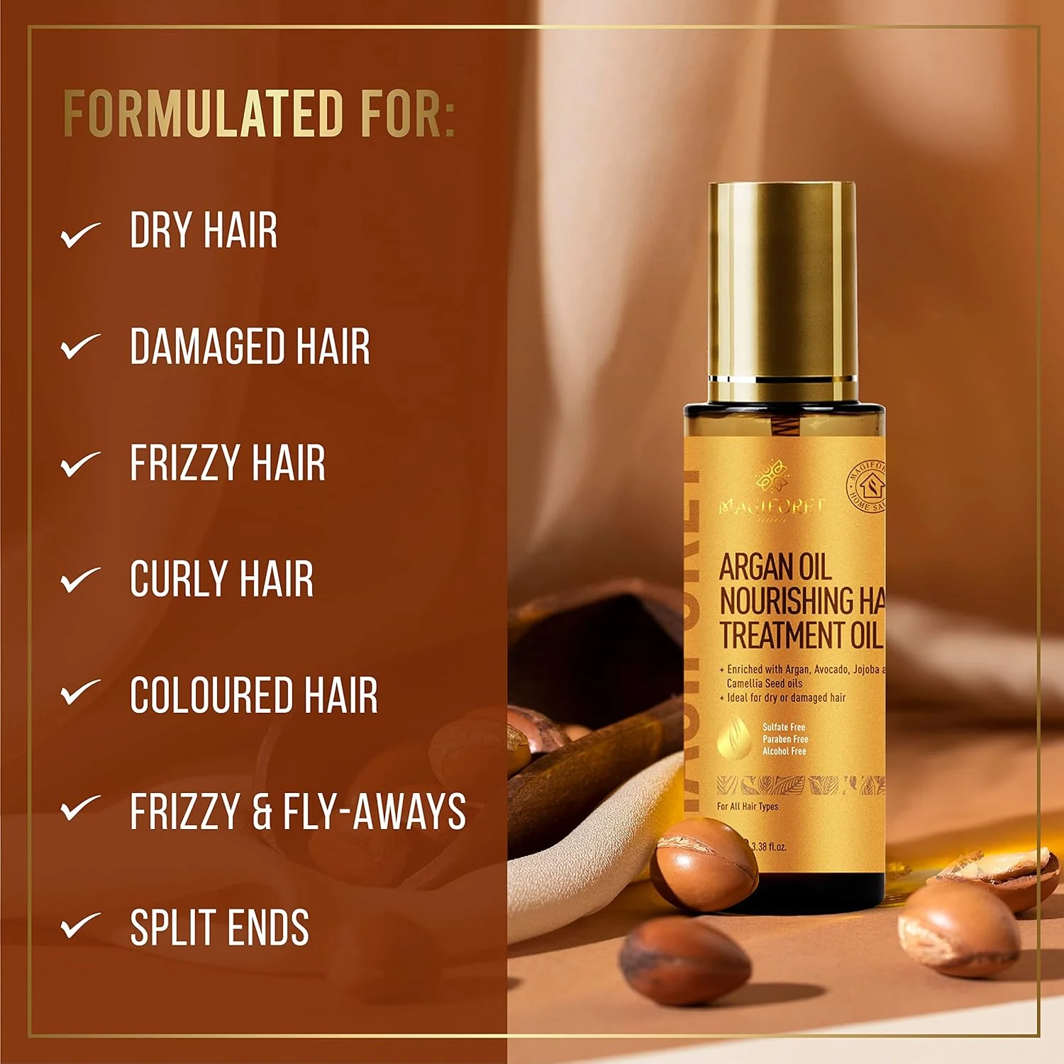 سرم مو MagiForet، روغن مو حاوی روغن آرگان، آووکادو، جوجوبا و دانه کاملیا برای موهای خشک و آسیب دیده، کنترل وز، درخشندگی، تغذیه، محافظت در برابر حرارت و اشعه ماوراء بنفش سرم مو MagiForet، روغن مو حاوی روغن آرگان، آووکادو، جوجوبا و دانه کاملیا برای موهای خشک و آسیب دیده، کنترل وز، درخشندگی، تغذیه، محافظت در برابر حرارت و اشعه ماوراء بنفش