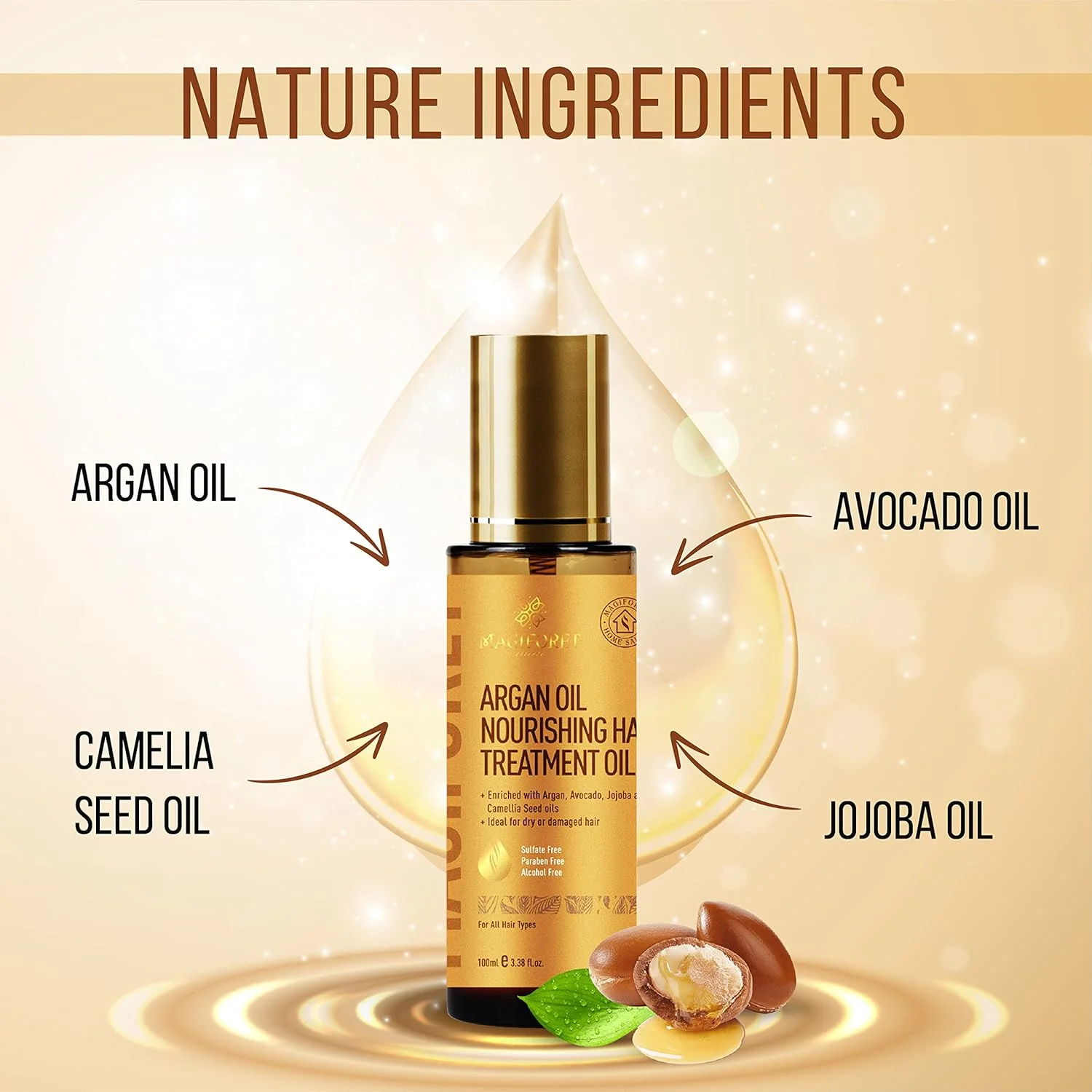 سرم مو MagiForet، روغن مو حاوی روغن آرگان، آووکادو، جوجوبا و دانه کاملیا برای موهای خشک و آسیب دیده، کنترل وز، درخشندگی، تغذیه، محافظت در برابر حرارت و اشعه ماوراء بنفش سرم مو MagiForet، روغن مو حاوی روغن آرگان، آووکادو، جوجوبا و دانه کاملیا برای موهای خشک و آسیب دیده، کنترل وز، درخشندگی، تغذیه، محافظت در برابر حرارت و اشعه ماوراء بنفش