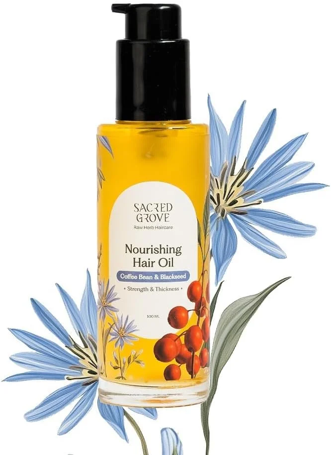 روغن موی مغذی Sacred Grove با روغن دانه سیاه و دانه قهوه | روغن گیاهی غیر چسبنده برای پوست سر خشک و خارش دار | مناسب برای مردان، زنان و کودکان | 100 میلی لیتر
