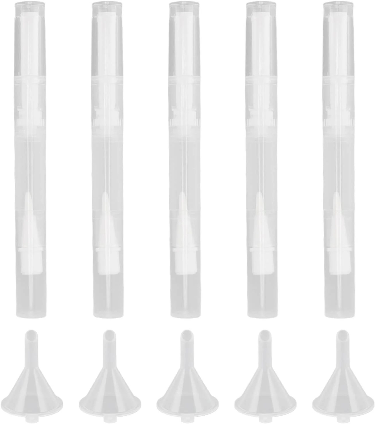 قلم ظرف خالی لوازم آرایشی، اپلیکاتور مایع قابل شارژ 5 عددی، قلم روغن کوتیکول برای لاک ناخن، براق کننده لب، سفید کننده دندان، روغن ضروری