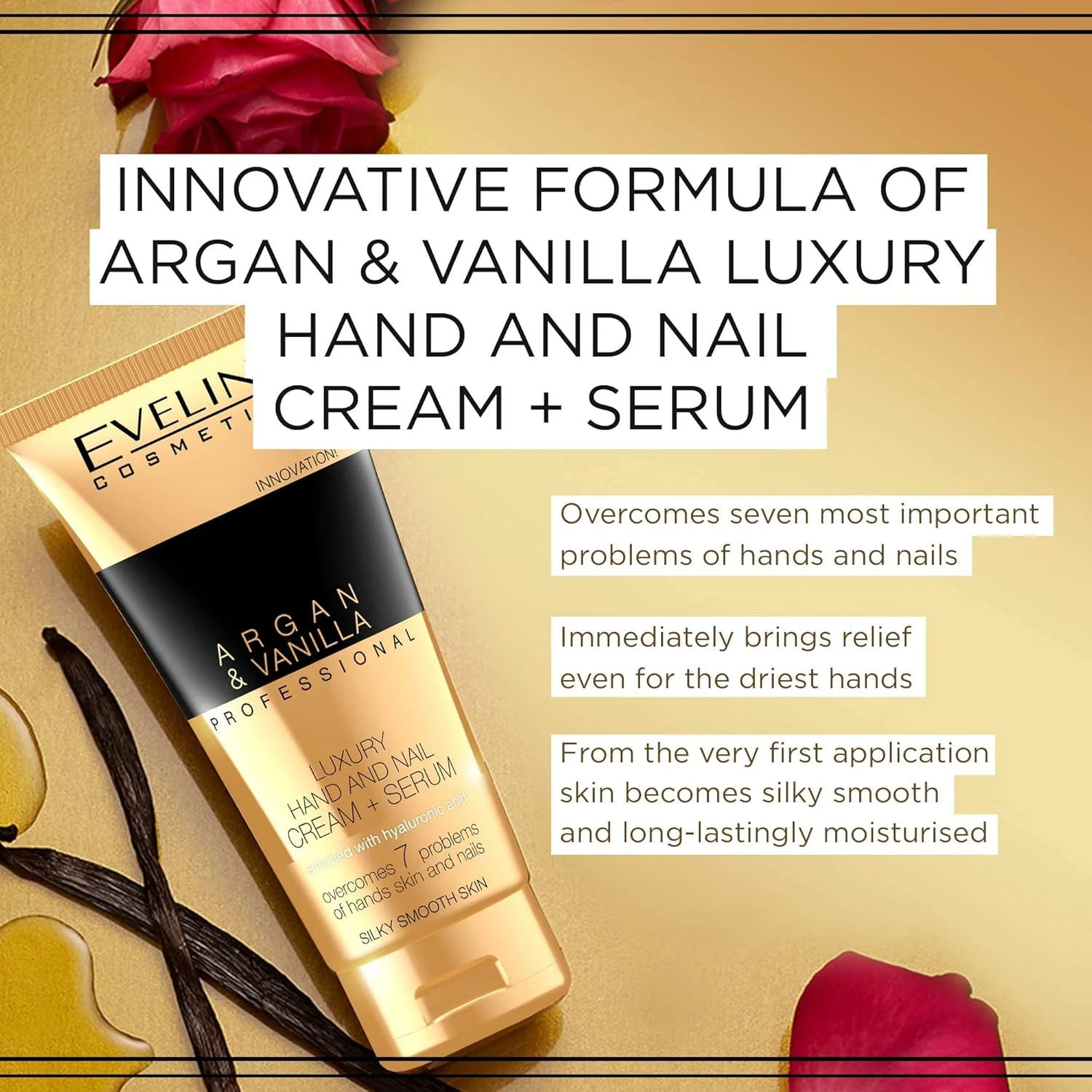 کرم دست و ناخن مرطوب کننده لوکس آرگان و وانیل Eveline Cosmetics - سرم برای پوست بسیار خشک | 100 میلی لیتر | فرمول غیر چرب با جذب سریع | لوسیون آبرسان | یکنواخت کننده رنگ پوست کرم دست و ناخن مرطوب کننده لوکس آرگان و وانیل Eveline Cosmetics - سرم برای پوست بسیار خشک | 100 میلی لیتر | فرمول غیر چرب با جذب سریع | لوسیون آبرسان | یکنواخت کننده رنگ پوست