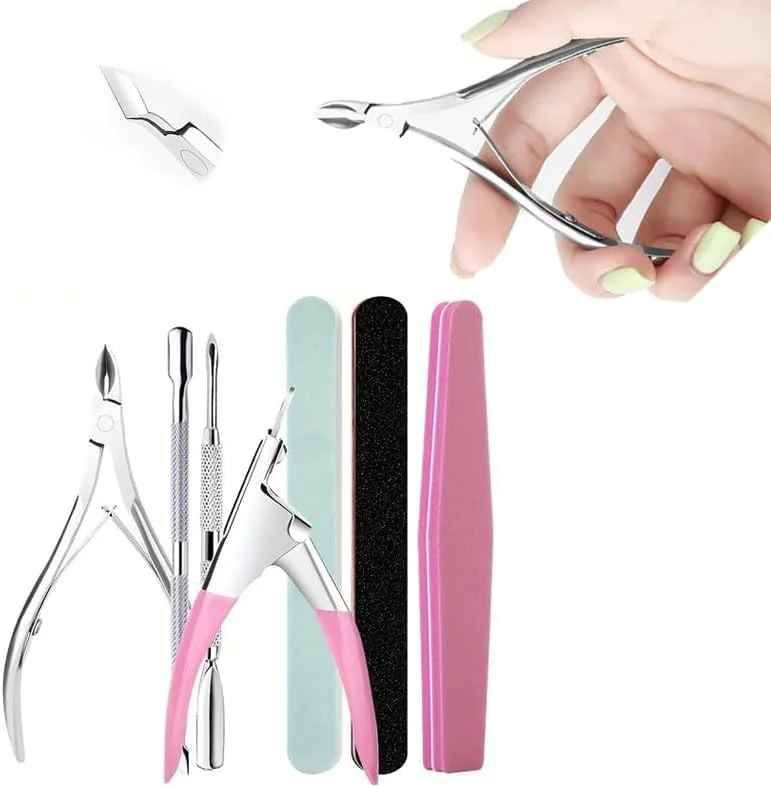 ست سوهان و بافر ناخن، ست ۷ تکه از بین برنده پوست مرده، به همراه سمباده ناخن، ابزار از بین برنده پوست مرده، روغن کوتیکول آلوئه ورا برای ست درخشان مانیکور و پدیکور، ابزار عالی مانیکور، صورتی