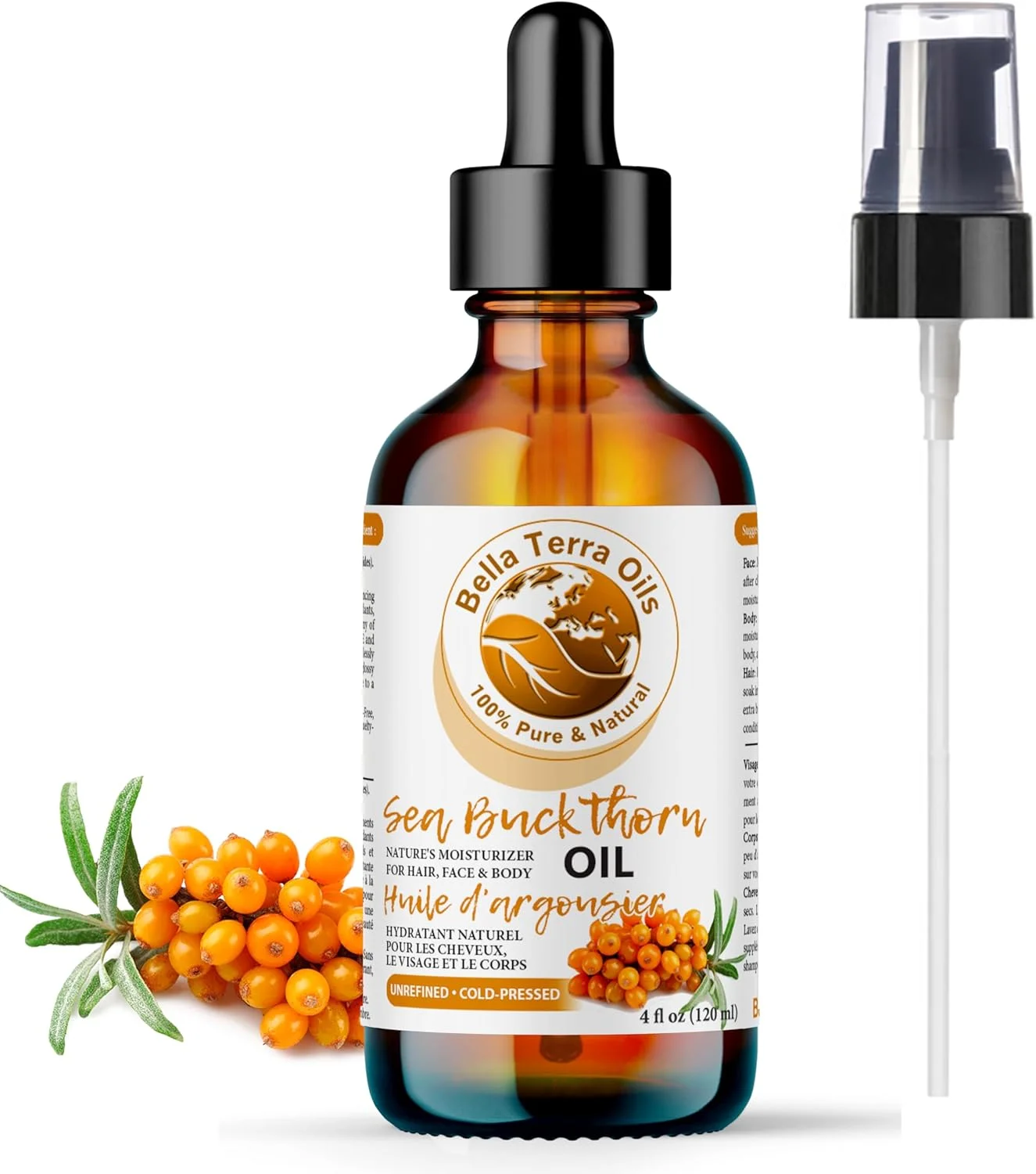 روغن خالص سنجد دریایی بلا ترا اویلز - ۱۱۸ میلی لیتر، بهبود ظاهر مو و پوست، غنی از مواد مغذی، غیر چرب، جذب سریع