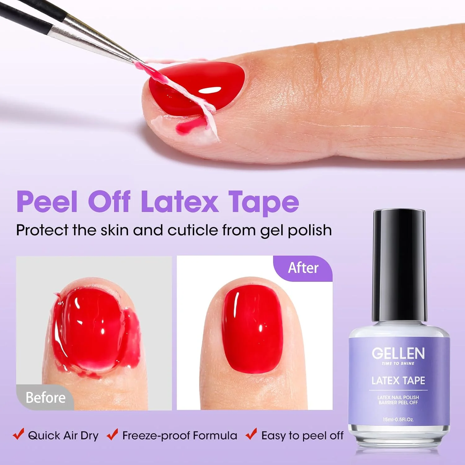 مجموعه پاک کننده لاک ژل Gellen، شامل نوار لاتکس مایع، روغن کوتیکول و ابزار مانیکور، پاک کننده سریع و آسان لاک ژل در 3-5 دقیقه