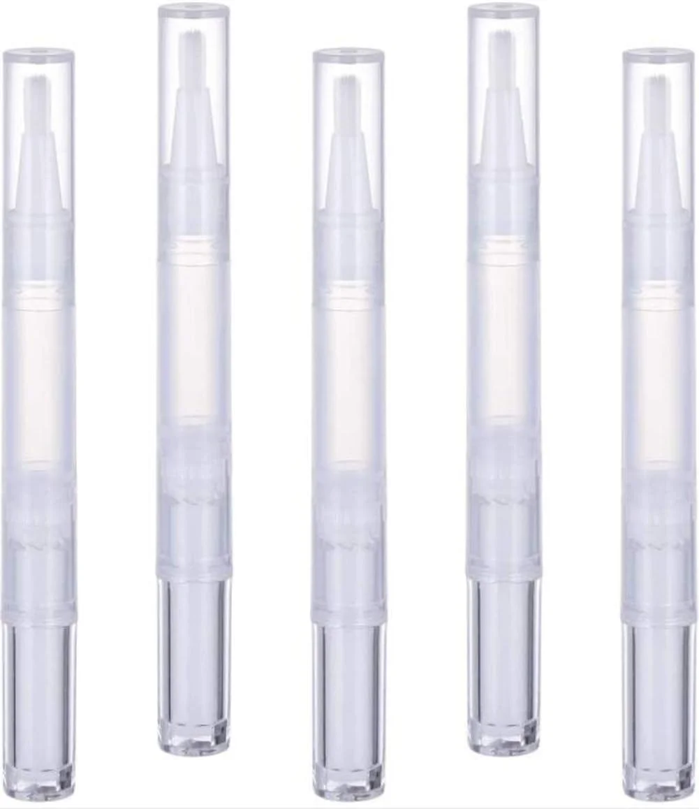 ۵ عدد قلم پیچشی شفاف ۳ میلی لیتری، قلم های پیچشی ناخن خالی، قلم روغن ناخن شفاف خالی با برس، قلم ظرف لوازم آرایشی برای مایع سفید کننده دندان و براق کننده لب