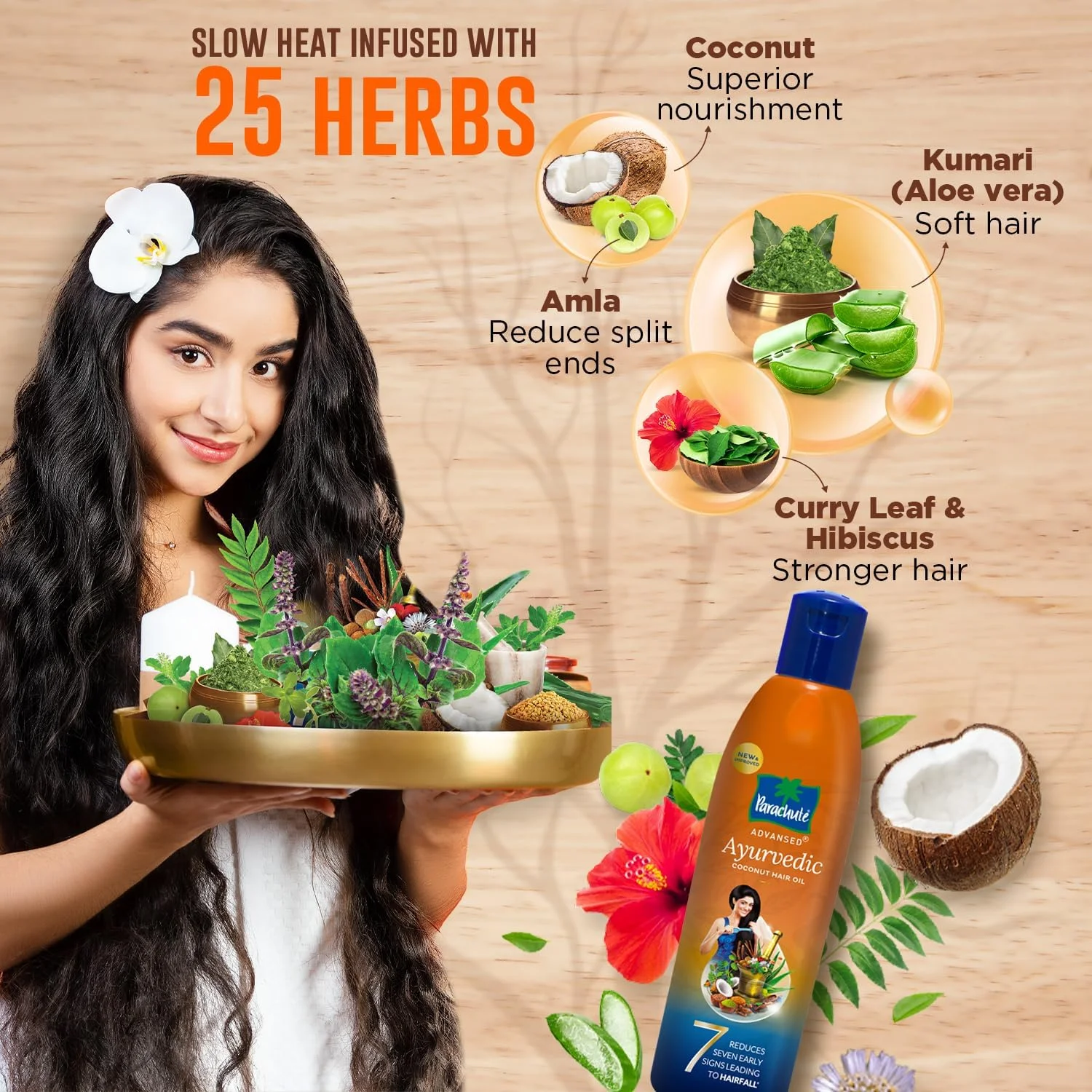 روغن نارگیل آیورودیک پیشرفته پاراشوت با ریحان (تولسی)، آلوئه ورا، تخم کتان، انگور فرنگی (آملا) | 25 ماده آیورودیک | کنترل ریزش مو، شوره سر، روغن موی هندی | 300 میلی لیتر روغن نارگیل آیورودیک پیشرفته پاراشوت با ریحان (تولسی)، آلوئه ورا، تخم کتان، انگور فرنگی (آملا) | 25 ماده آیورودیک | کنترل ریزش مو، شوره سر، روغن موی هندی | 300 میلی لیتر