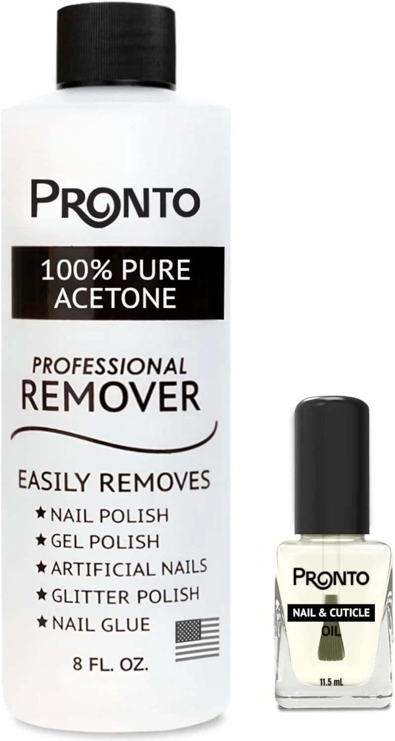 محلول ۱۰۰٪ استون خالص و روغن کوتیکول ناخن Pronto، استون خالص برای انواع لاک ناخن از جمله ژل، اکریلیک و ناخن های مجسمه سازی شده، محلول پاک کننده لاک ژل و ترمیم ناخن، بسته دوتایی محلول ۱۰۰٪ استون خالص و روغن کوتیکول ناخن Pronto، استون خالص برای انواع لاک ناخن از جمله ژل، اکریلیک و ناخن های مجسمه سازی شده، محلول پاک کننده لاک ژل و ترمیم ناخن، بسته دوتایی