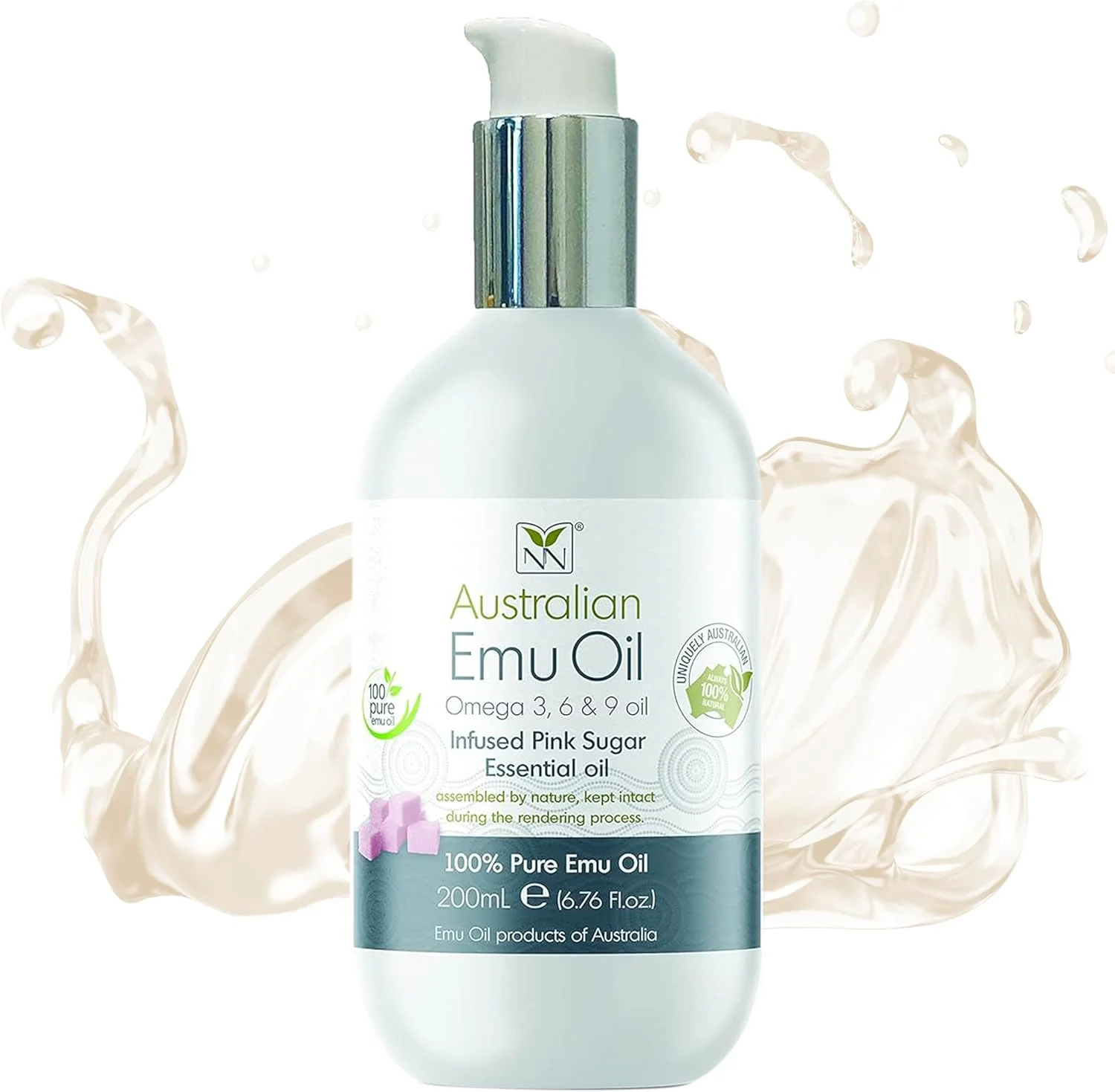 روغن ایمو مرطوب کننده خالص پوست - مرطوب کننده ناخن، بدن، صورت، پوست سر و مو با امگا 3، 6، 9، ویتامین ها و مواد معدنی - روغن ایمو استرالیایی برای مراقبت از پوست توسط وای-نات نچرال - 200 میلی لیتر، شکر صورتی