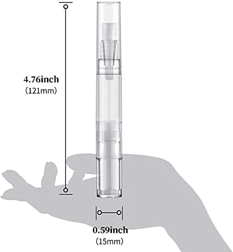 قلم پیچشی روغن ناخن خالی شفاف 5 میلی لیتری، اپلیکاتورهای براش براق کننده لب، اپلیکاتور روغن کوتیکول رشد مژه، لوله مایع سفید کننده دندان. (1 عدد)، شفاف، لوازم جانبی مسافرتی