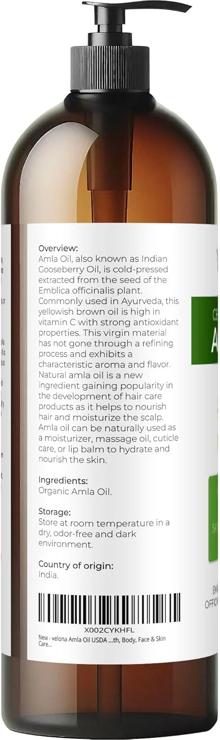 روغن آملا ولونا، دارای گواهی USDA ارگانیک - ۹۴۶ میلی لیتر | ۱۰۰٪ خالص و طبیعی | بکر، تصفیه نشده، پرس سرد | مراقبت از مو، بدن، صورت و پوست
