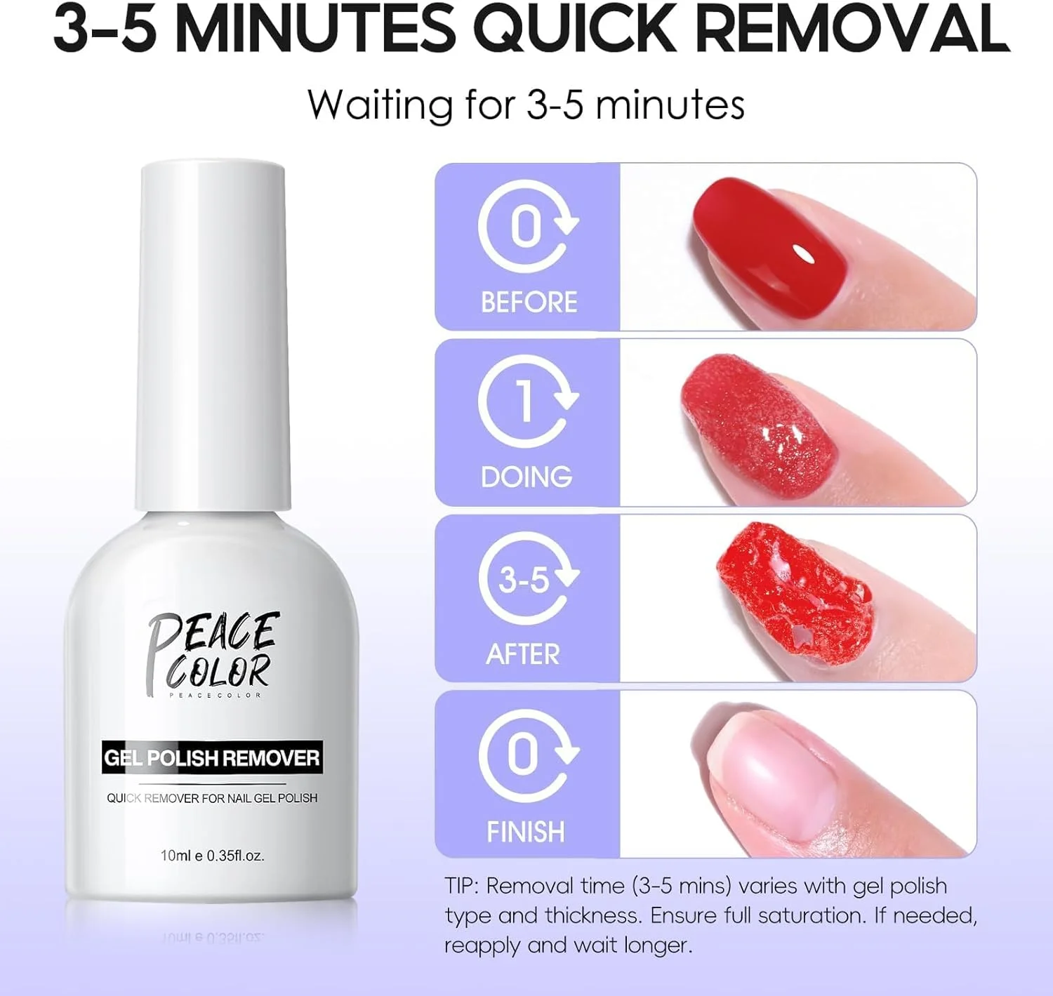 مجموعه 2 عددی پاک کننده لاک ناخن PEACECOLOR، پاک کننده لاک ژل 10 میلی لیتری به همراه سوهان ناخن، عقب زننده کوتیکول و روغن کوتیکول برای لاک ناخن