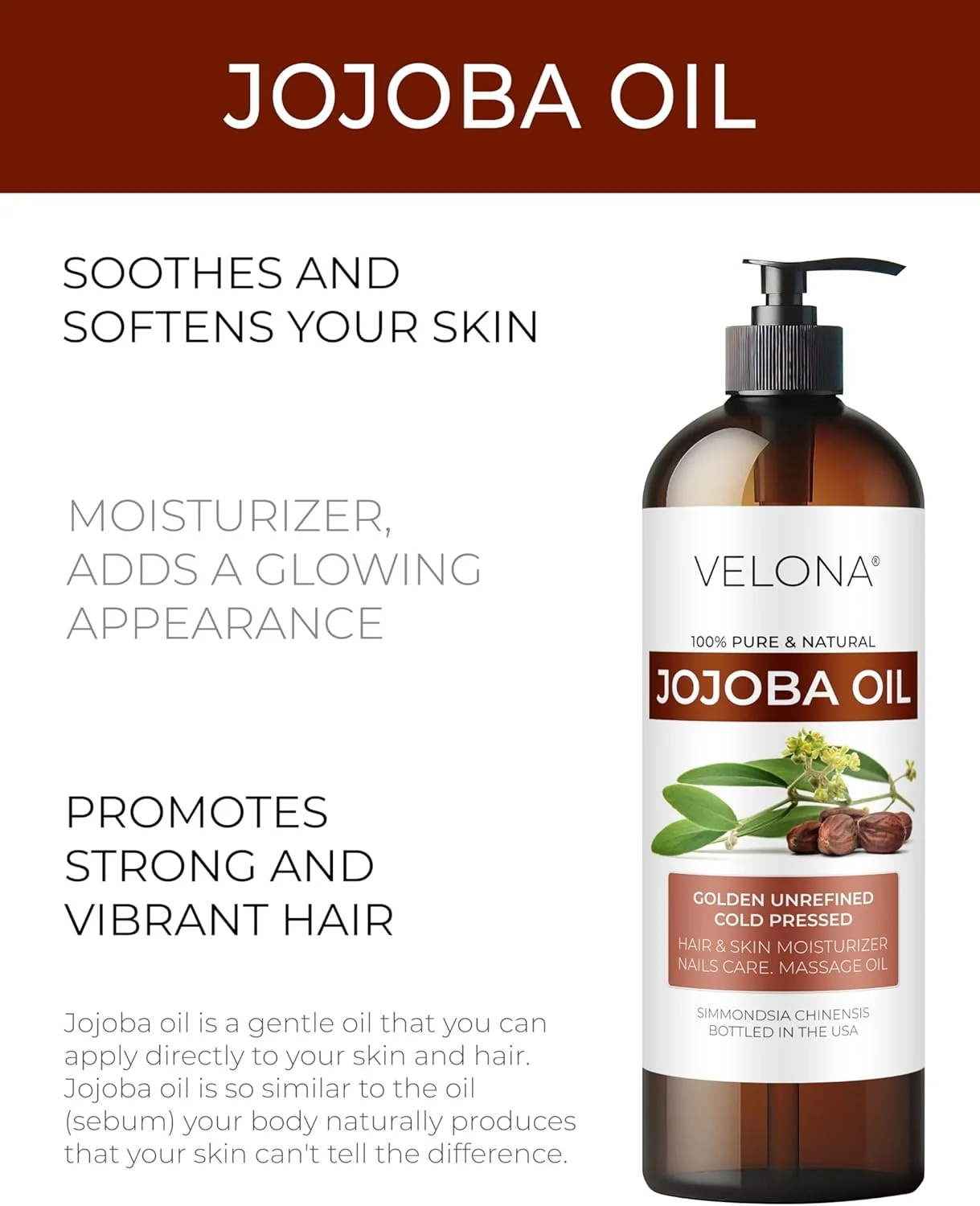 روغن جوجوبا ولونا - ۴۷۳ میلی لیتر | ۱۰۰٪ خالص و طبیعی | روغن بدن بعد از حمام | طلایی، تصفیه نشده، پرس سرد، بدون هگزان