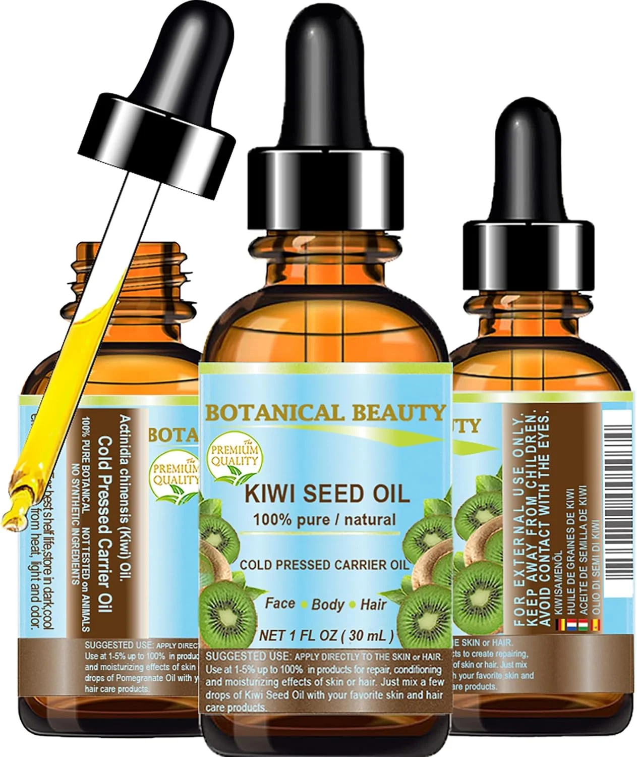 روغن دانه کیوی Botanical Beauty. ۱۰۰٪ خالص، طبیعی، رقیق نشده، بکر، روغن حامل پرس سرد. 30 میلی لیتر برای صورت، پوست، بدن، مو، مراقبت از ناخن