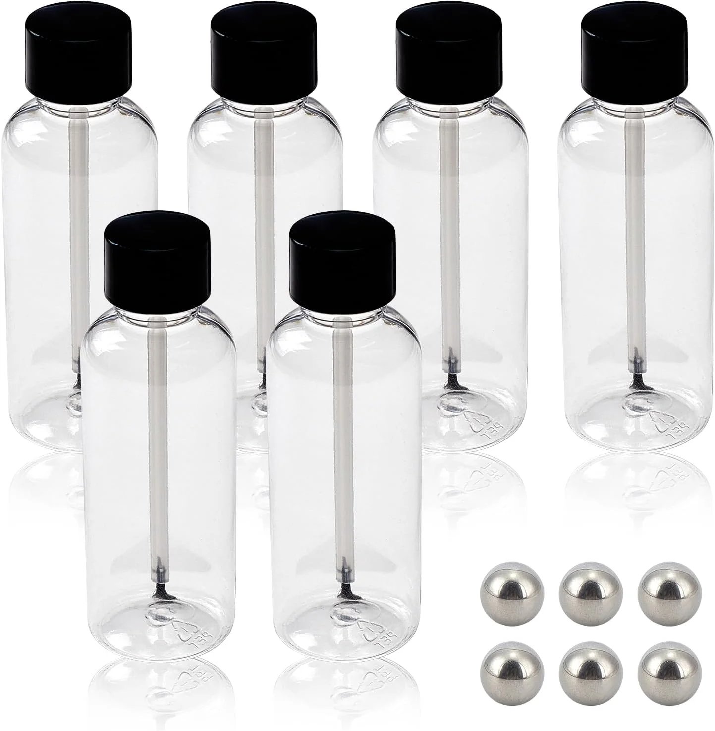 مجموعه 6 عددی بطری لاک ناخن 51 میلی لیتری با برس و توپ، بطری های پلاستیکی شفاف خالی و قابل پر کردن روغن کوتیکول، ظروف مسافرتی برای طراحی ناخن