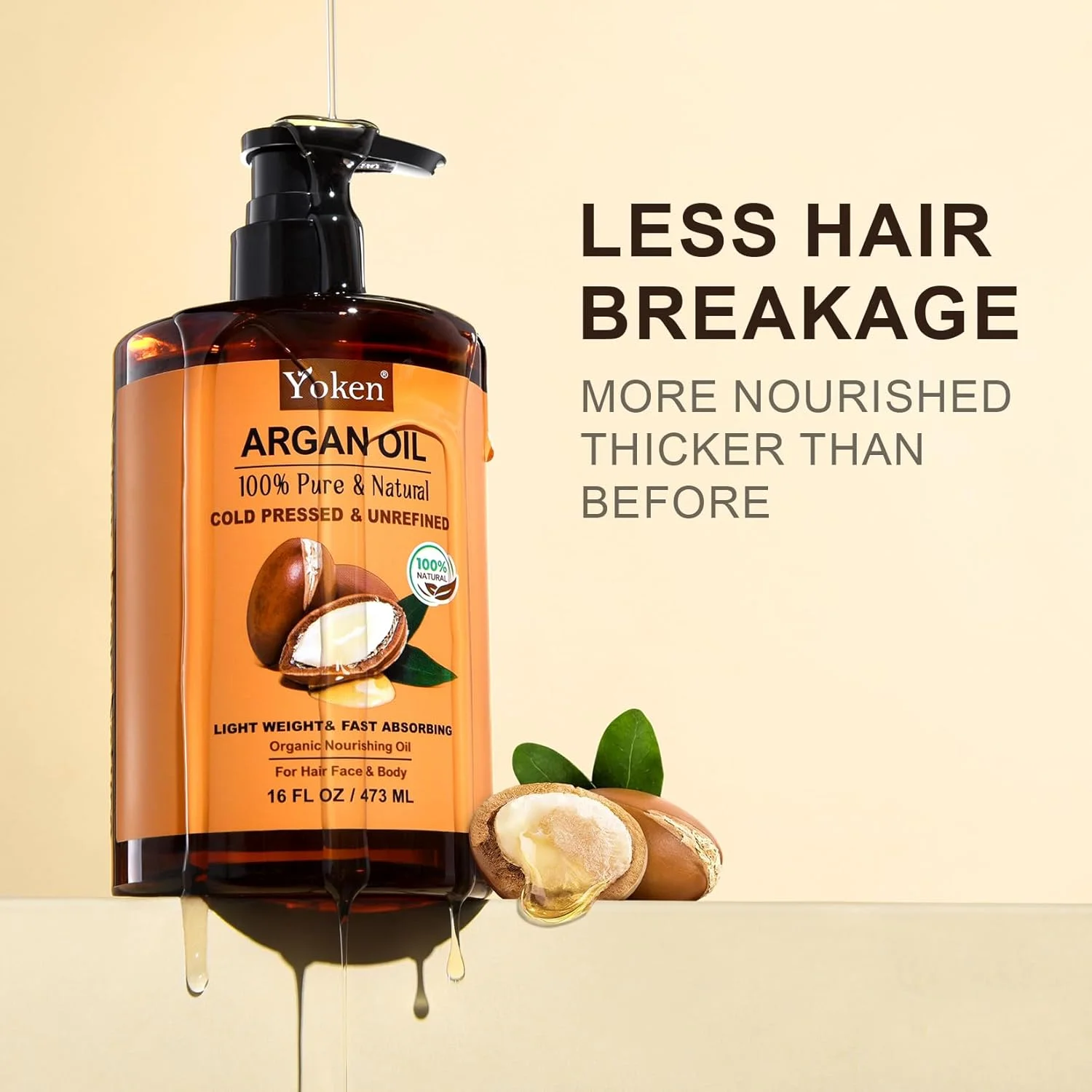 روغن آرگان یوکن برای مو، روغن آرگان خالص و طبیعی مراکش، روغن آرگان برای مو، پوست سر، صورت و مراقبت از پوست، نرم کننده مو 100% پرس سرد، روغن آرگان تصفیه نشده (473 میلی لیتر)