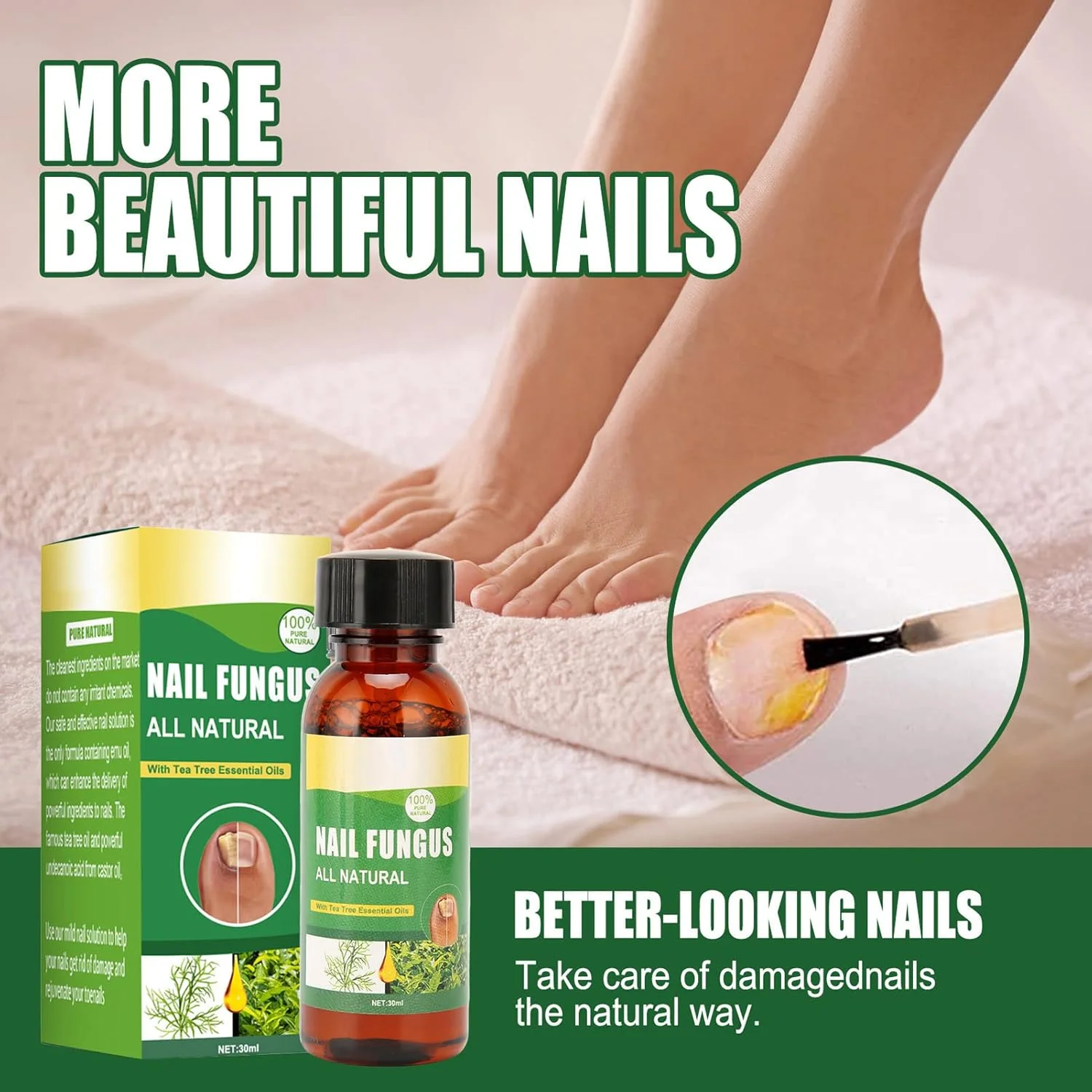 سرم ترمیم ناخن پا 30 میلی لیتری، روغن درخت چای برای ناخن های آسیب دیده، سرم کوتیکول برای ناخن های سفت تر و ضخیم تر