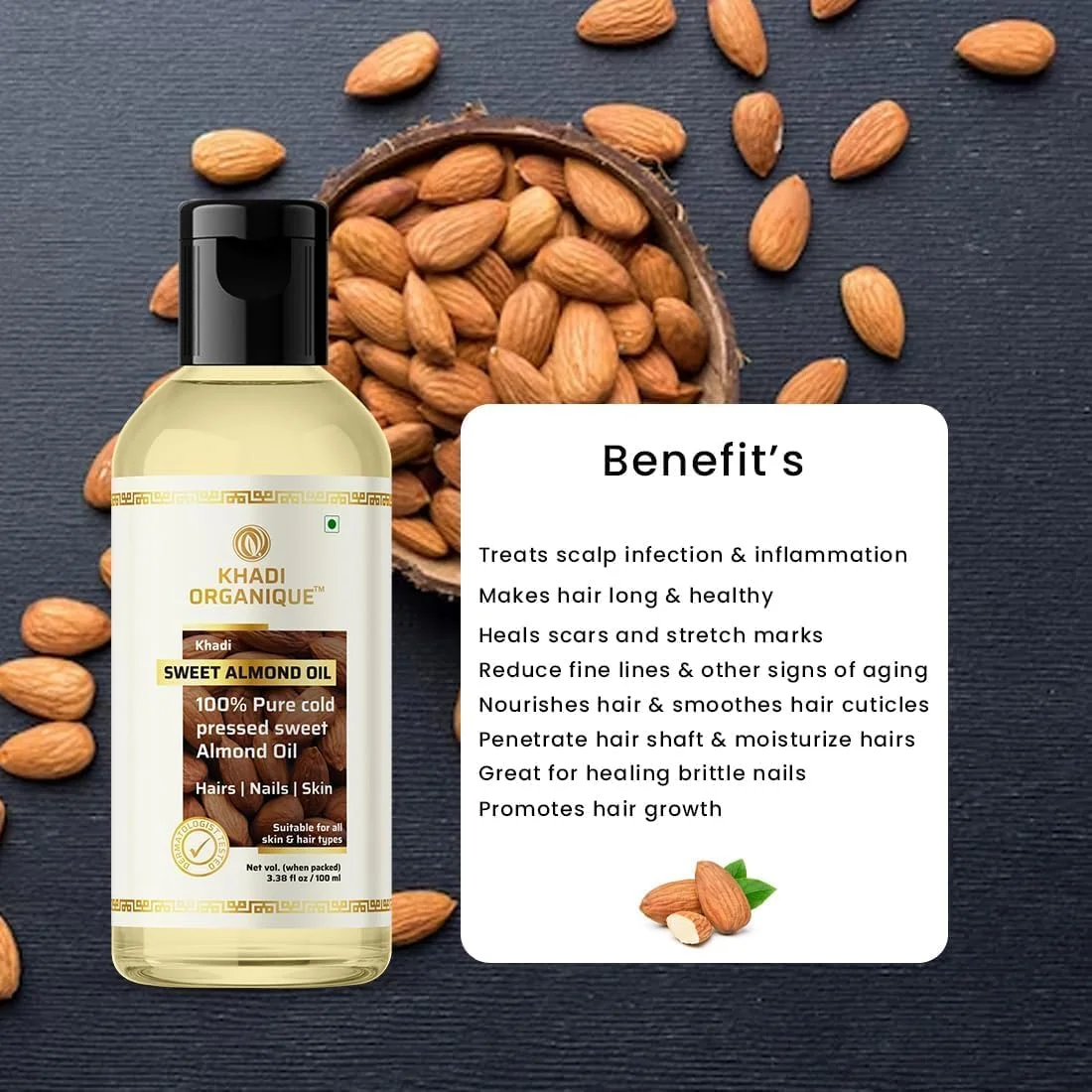 روغن بادام شیرین ارگانیک Khadi حجم ۱۰۰ میلی لیتر