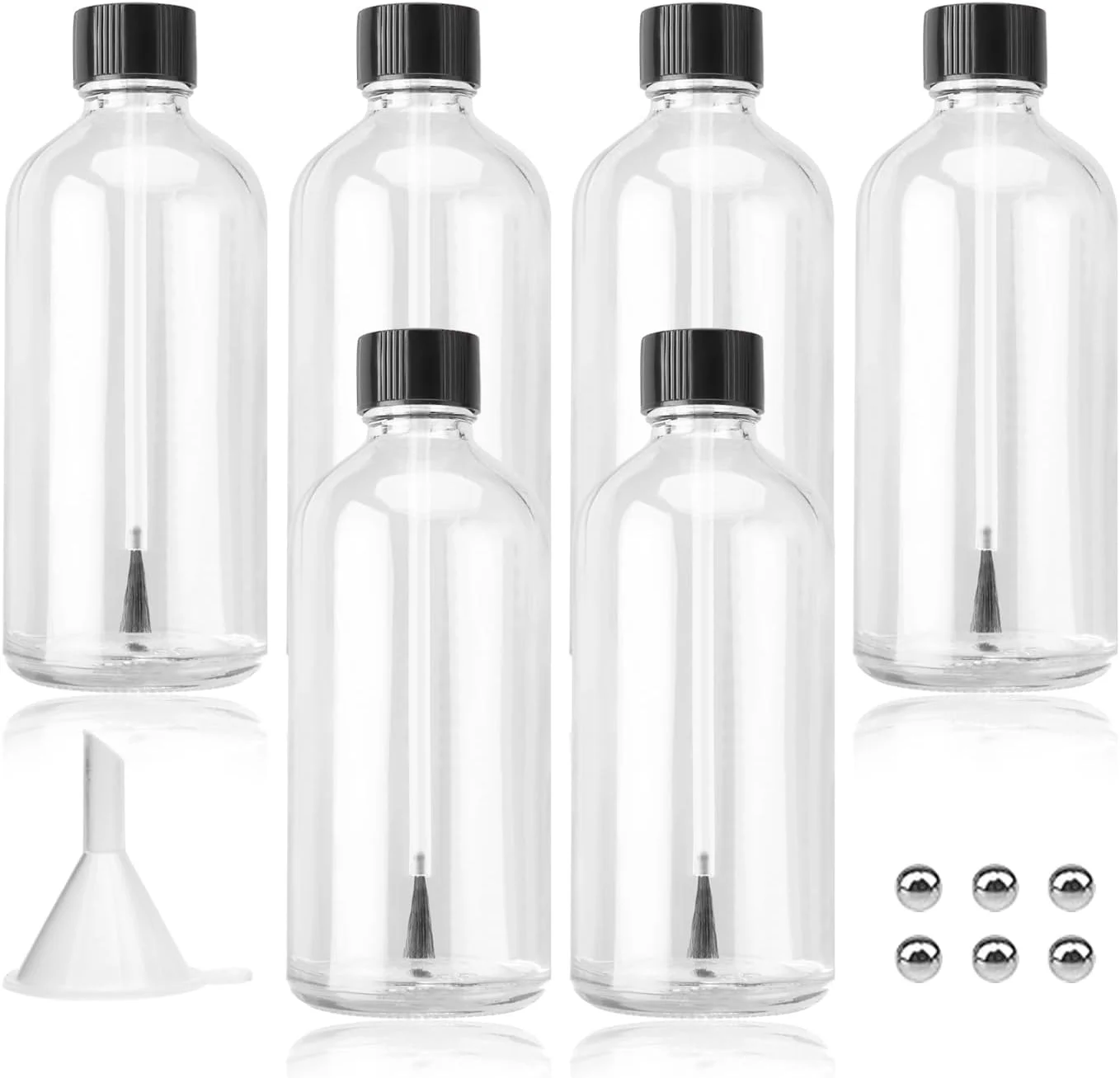 ست ۶ عددی بطری لاک ناخن شیشه ای بزرگ خالی با برس، بطری های روغن کوتیکول قابل شارژ مجدد با قیف و توپ های مخلوط کننده برای روغن های کوتیکول و طراحی ناخن DIY (۱۰۰ میلی لیتر)