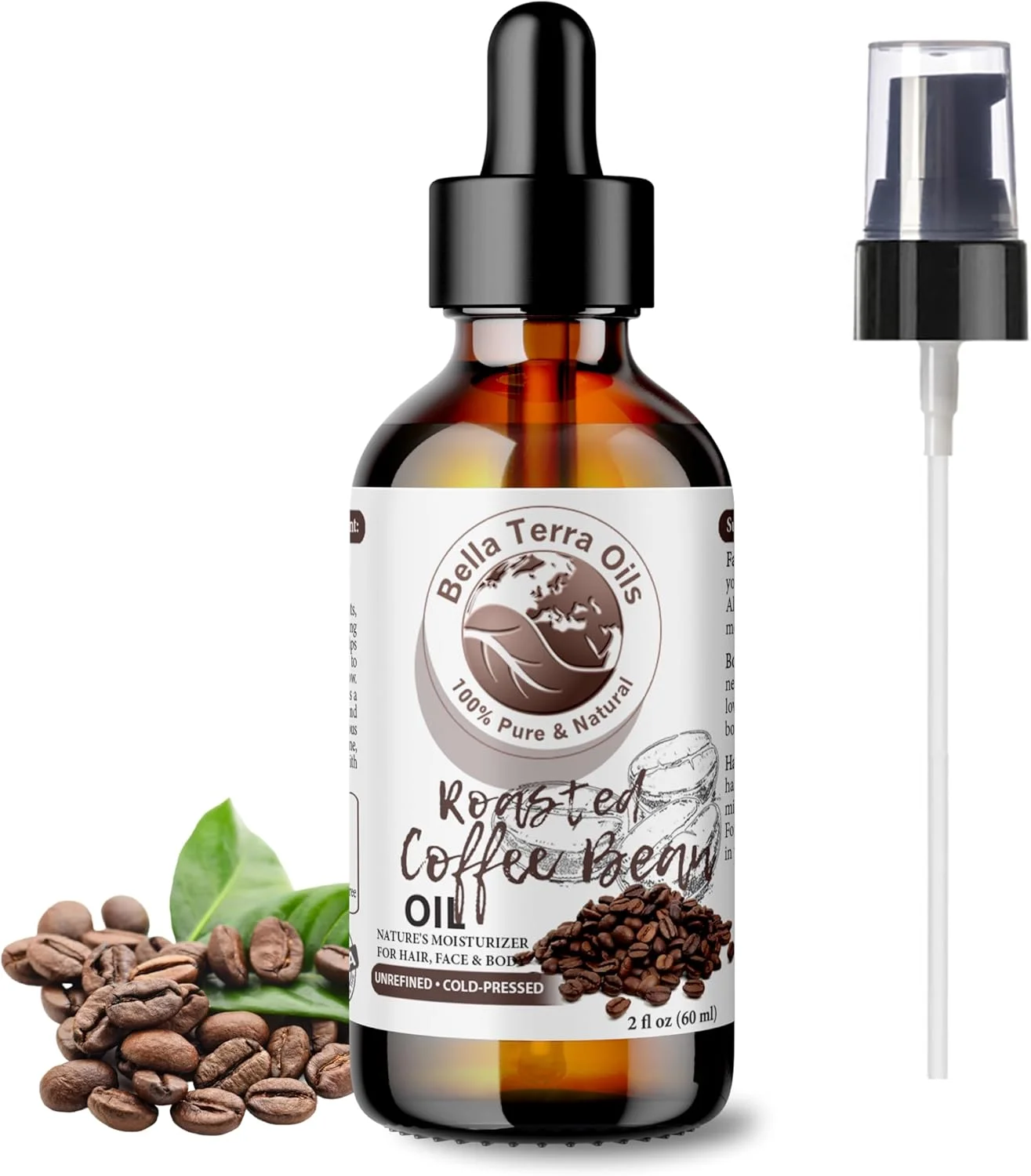 روغن دانه قهوه برشته شده بلا ترا اویلز. 60 میلی لیتر. 100% خالص. پرس سرد. تصفیه نشده. غنی از آنتی اکسیدان. بدون مواد شیمیایی. عالی برای سیاهی دور چشم. مرطوب کننده طبیعی برای صورت، بدن، مو