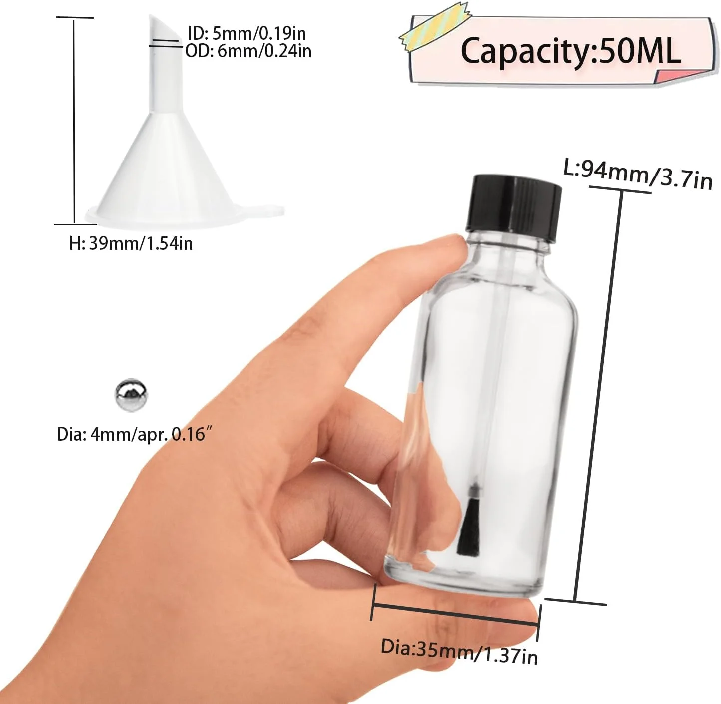 ست ۶ عددی بطری لاک ناخن خالی بزرگ با برس، بطری های روغن کوتیکول شیشه ای قابل پر کردن مجدد، ظروف مسافرتی با قیف و توپ های مخلوط کننده برای روغن های کوتیکول و طراحی ناخن DIY (۵۰ میلی لیتر) ست ۶ عددی بطری لاک ناخن خالی بزرگ با برس، بطری های روغن کوتیکول شیشه ای قابل پر کردن مجدد، ظروف مسافرتی با قیف و توپ های مخلوط کننده برای روغن های کوتیکول و طراحی ناخن DIY (۵۰ میلی لیتر)
