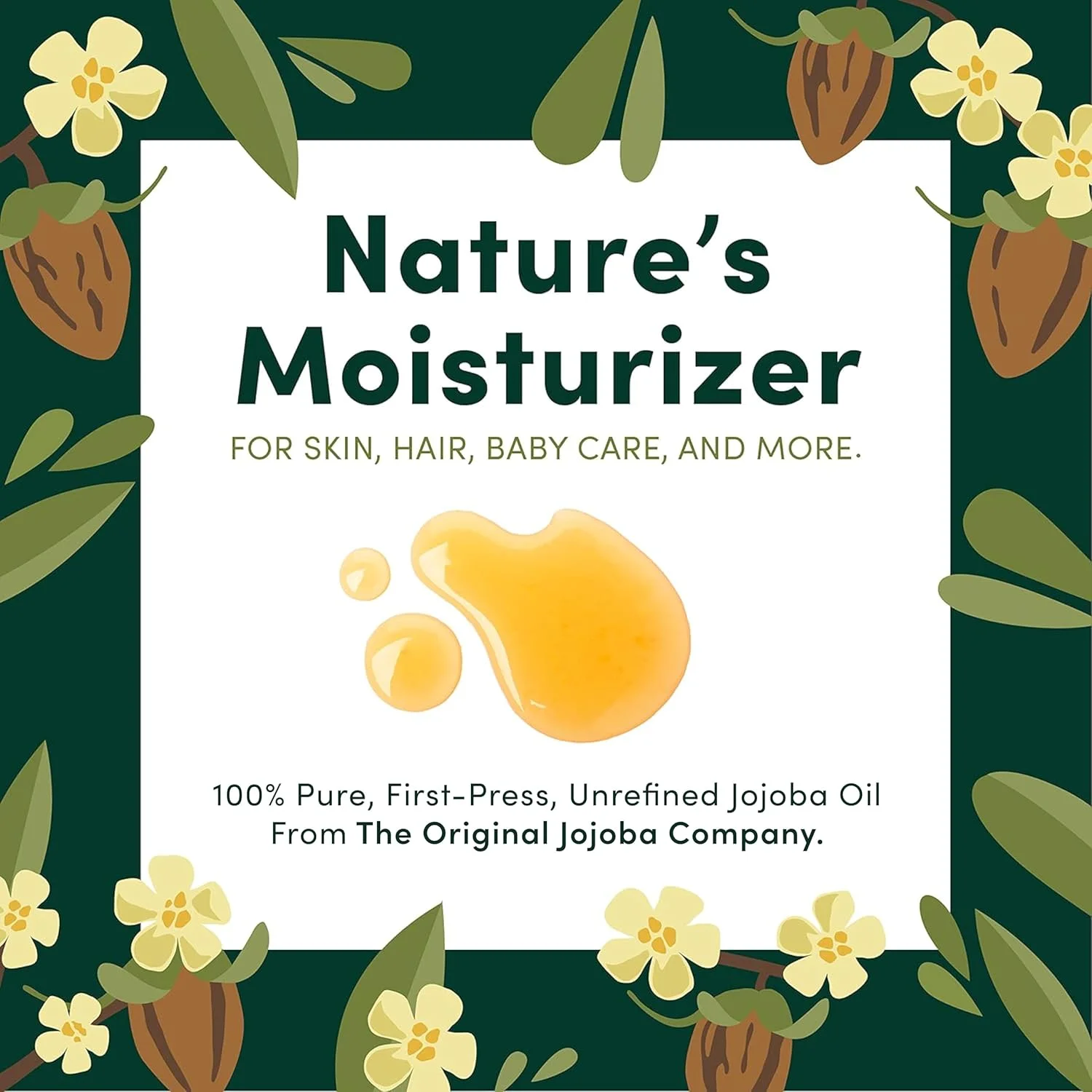 روغن جوجوبا HobaCare - روغن جوجوبا ۱۰۰٪ خالص، تصفیه نشده و پرس سرد برای پوست، سر و ناخن - روغن بدن مرطوب کننده برای پوست خشک، روغن طبیعی مو و ریش برای آقایان، بانوان و کودکان (۴۷۳ میلی لیتر)