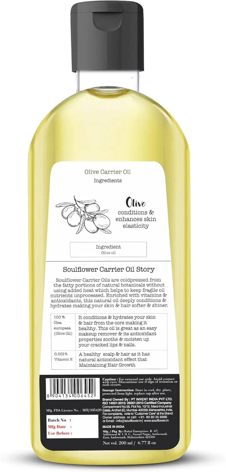 روغن موی زیتون ارگانیک سول فلاور، نرم کننده عمیق، 100% خالص، پرس سرد، وگان، طبیعی، بدون مواد نگهدارنده، 200 میلی لیتر