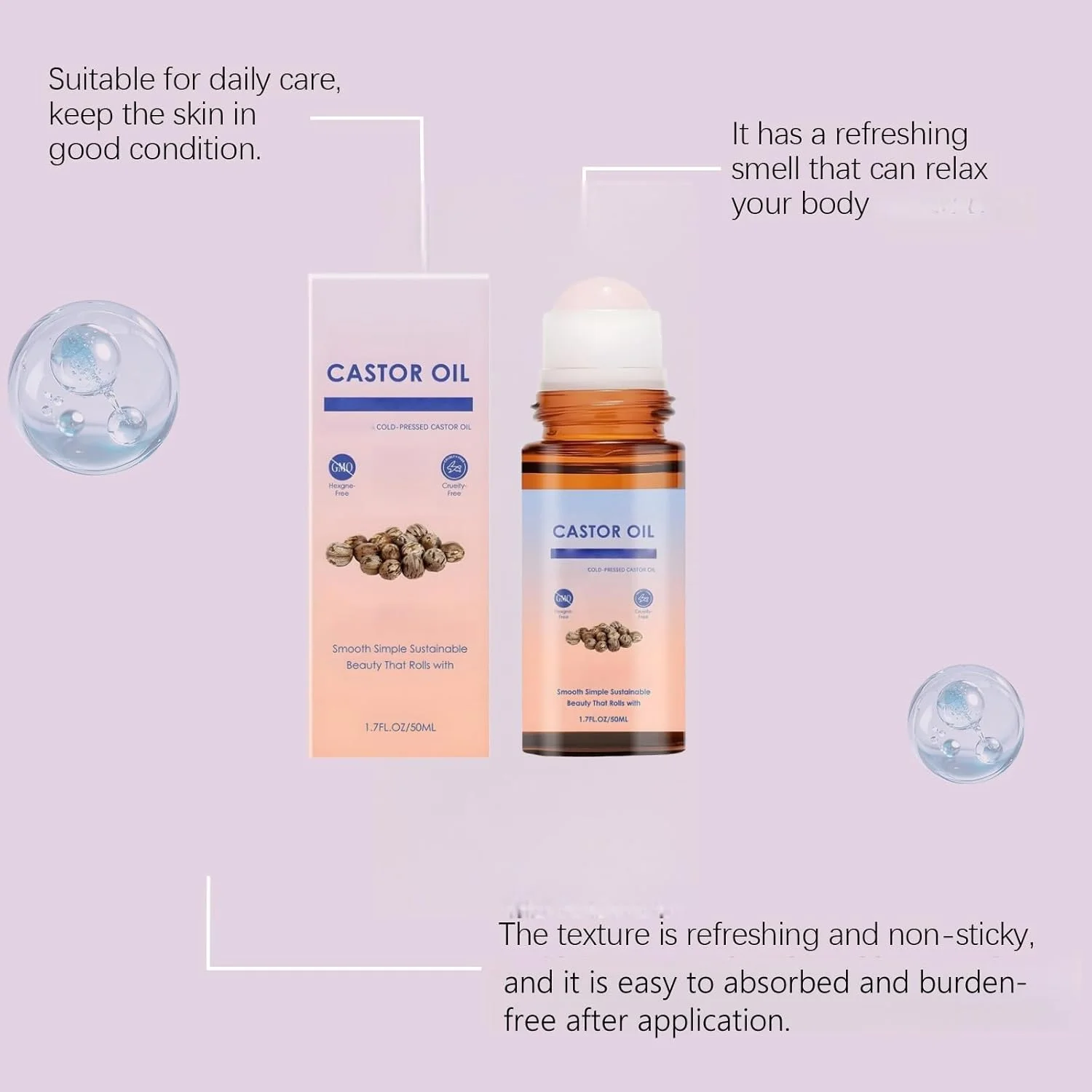 روغن کرچک سبک رولی برای پف زیر چشم، خطوط ریز و سیاهی دور چشم، آبرسان و مرطوب کننده عمیق پوست، روغن برای پخش کننده های خانگی، هدیه کاهش استرس (5 عدد)